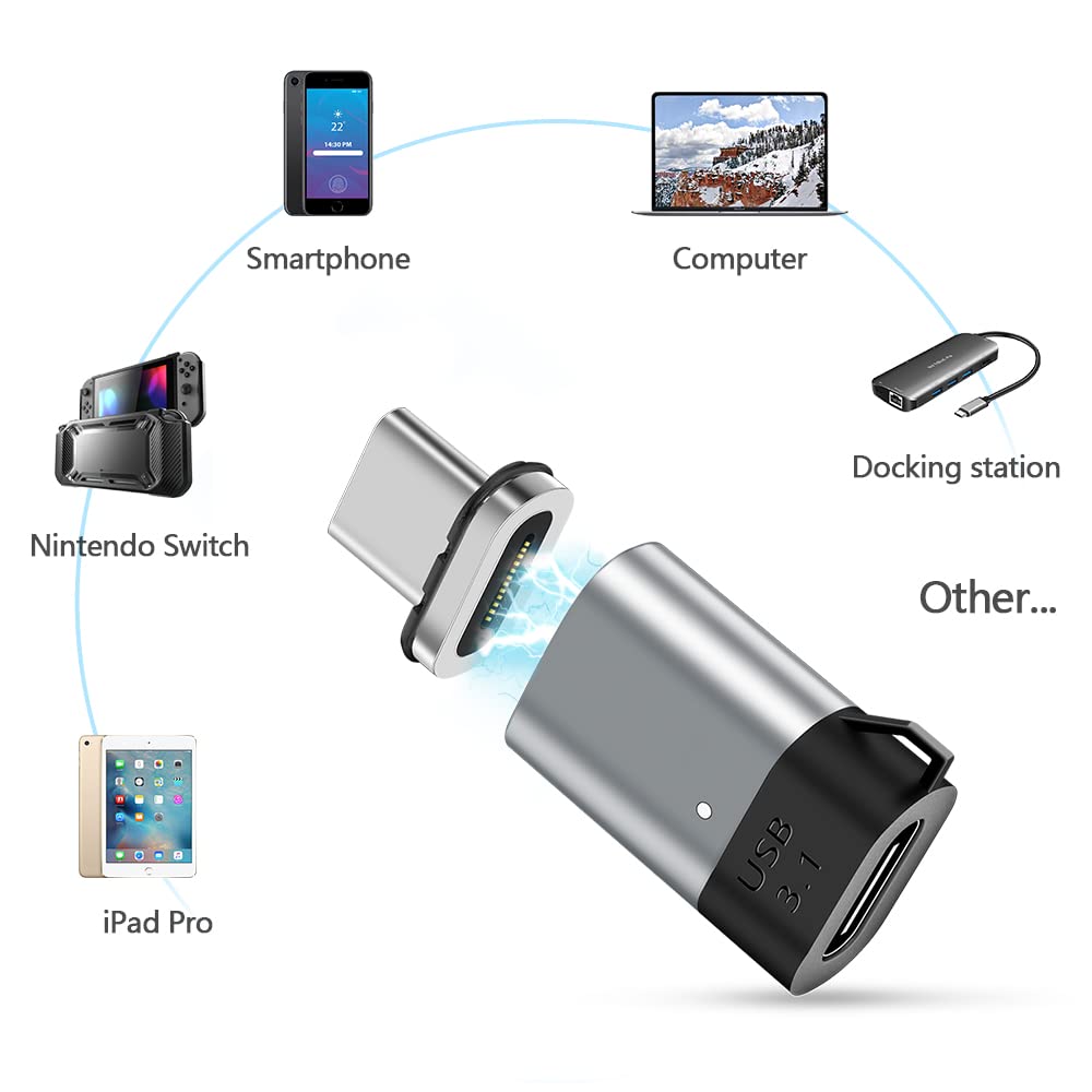 Magnetic USB C Adapter 2 Pack - 24 Pin Mini USB C Connector with 100W PD Fast Charging & 20Gbps USB 3.1 Data Transfer - Perfect for Laptops, Tablets & Smartphones