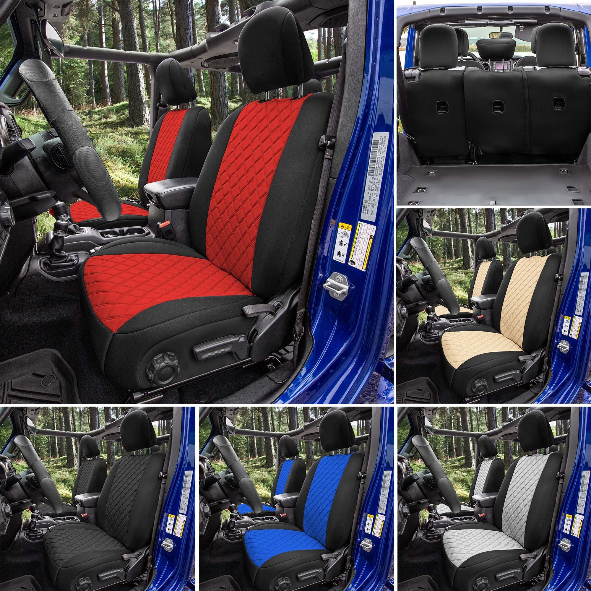 Premium Neoprene Waterproof Seat Covers for Jeep Wrangler JL 4-Door 2018-2023 - Custom Fit Front Set in Gray | All-Weather Protection & Enhanced Comfort for Off-Road Adventures & Daily Commutes