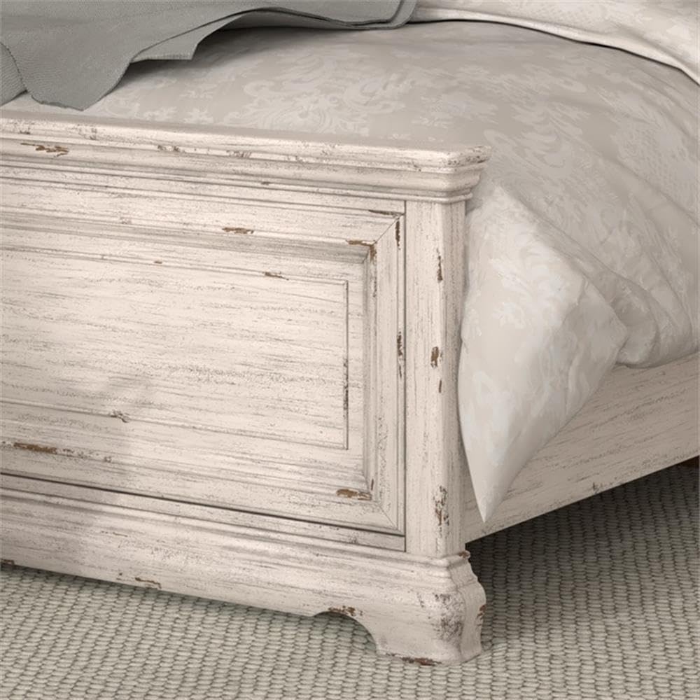 American Woodcrafters Providence Antique White Wood King Panel Bed Frame - Solid Wood Bedroom Furniture for Master Suite & Guest Room Decor