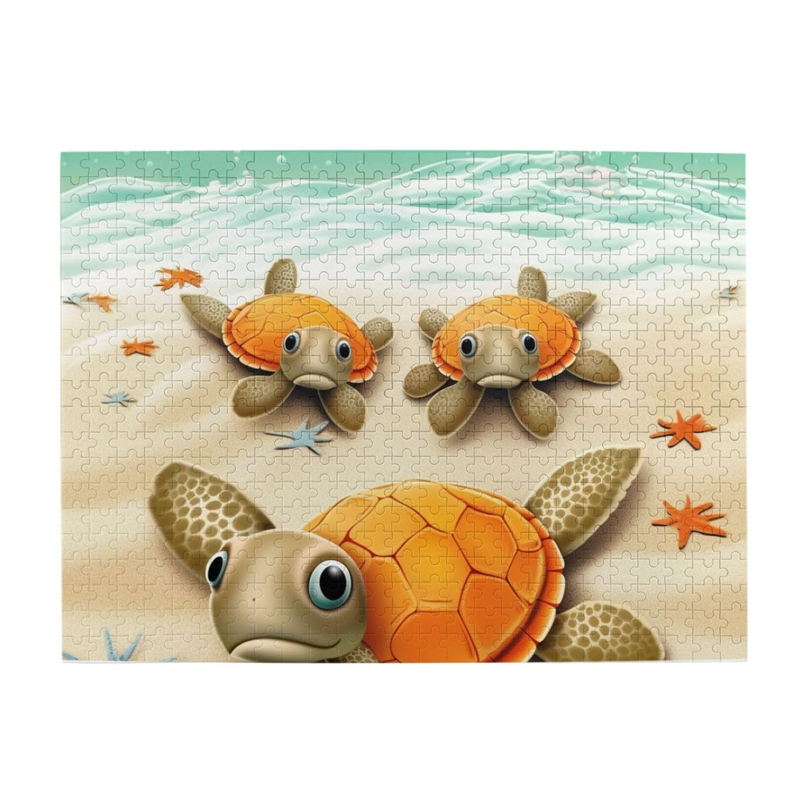 500 Piece Wooden Jigsaw Puzzle - Turtle & Starfish Photo Puzzle for Adults, Personalized Picture Puzzle, Classic Family Game for Wedding, Birthday, Valentine's Day Gifts (20.4