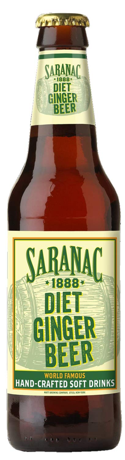 Saranac World Famous Hand-Crafted Diet Ginger Beer - 24 Pack of 12 fl oz Glass Bottles | Refreshing Sugar-Free Soda Soft Drink for Cocktails, Mocktails & Healthy Lifestyle