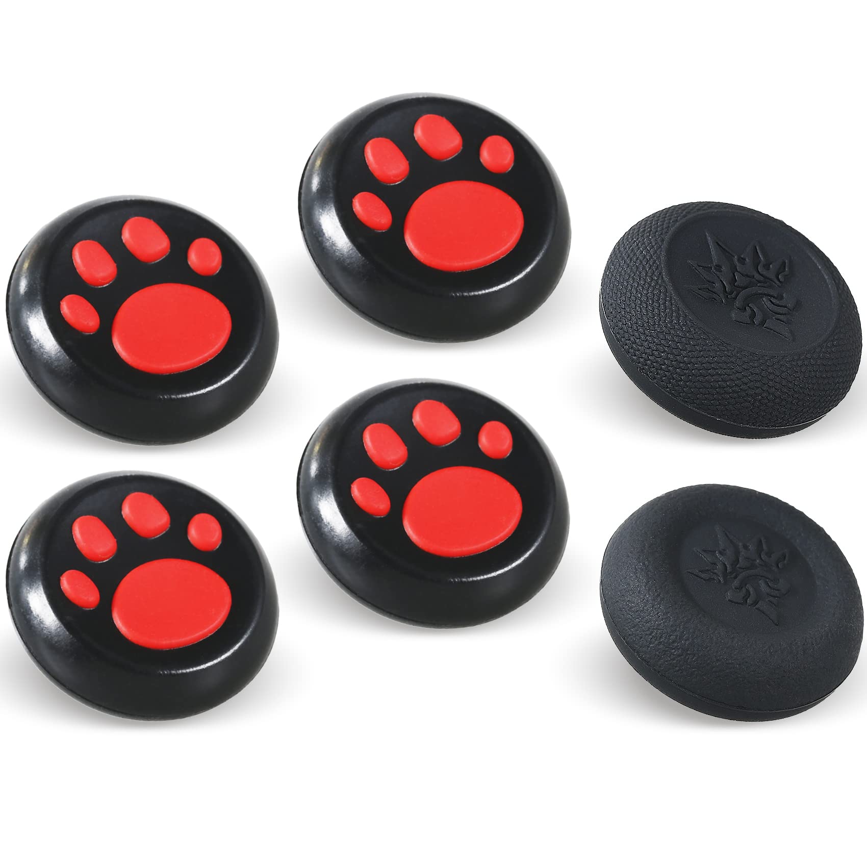 9CDeer Performance Joystick Analog Stick Thumb Grip Set of 6 Pieces - Compatible with PS5, PS4, Xbox Series X/S, Xbox One, Switch Pro Controller - Cat Paw Design in Black & Red - Perfect for Gaming, Esports & Long Play Sessions