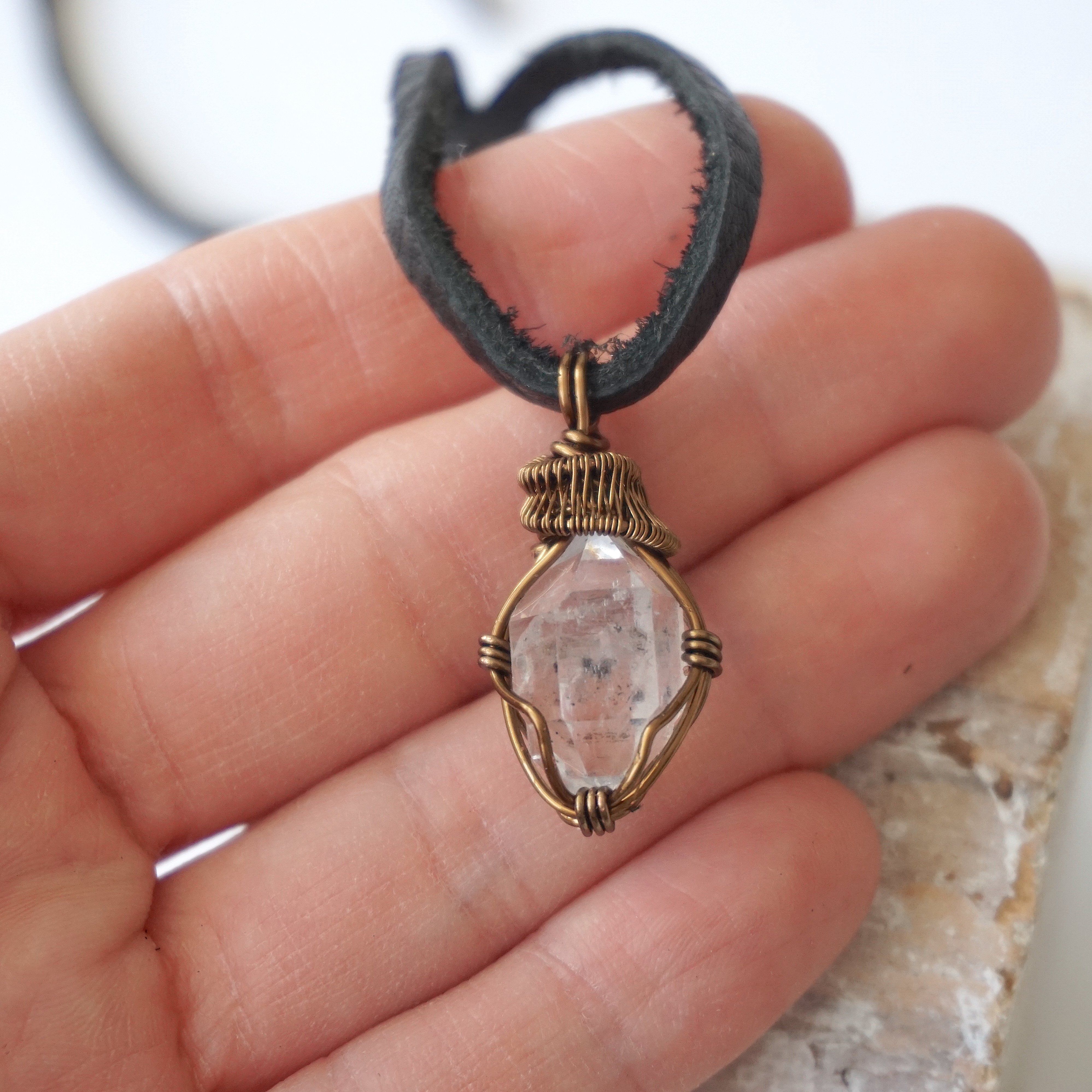 Men's Herkimer Diamond Pendant in Antique Bronze - Elegant Necklace for Gifts, Weddings & Special Occasions