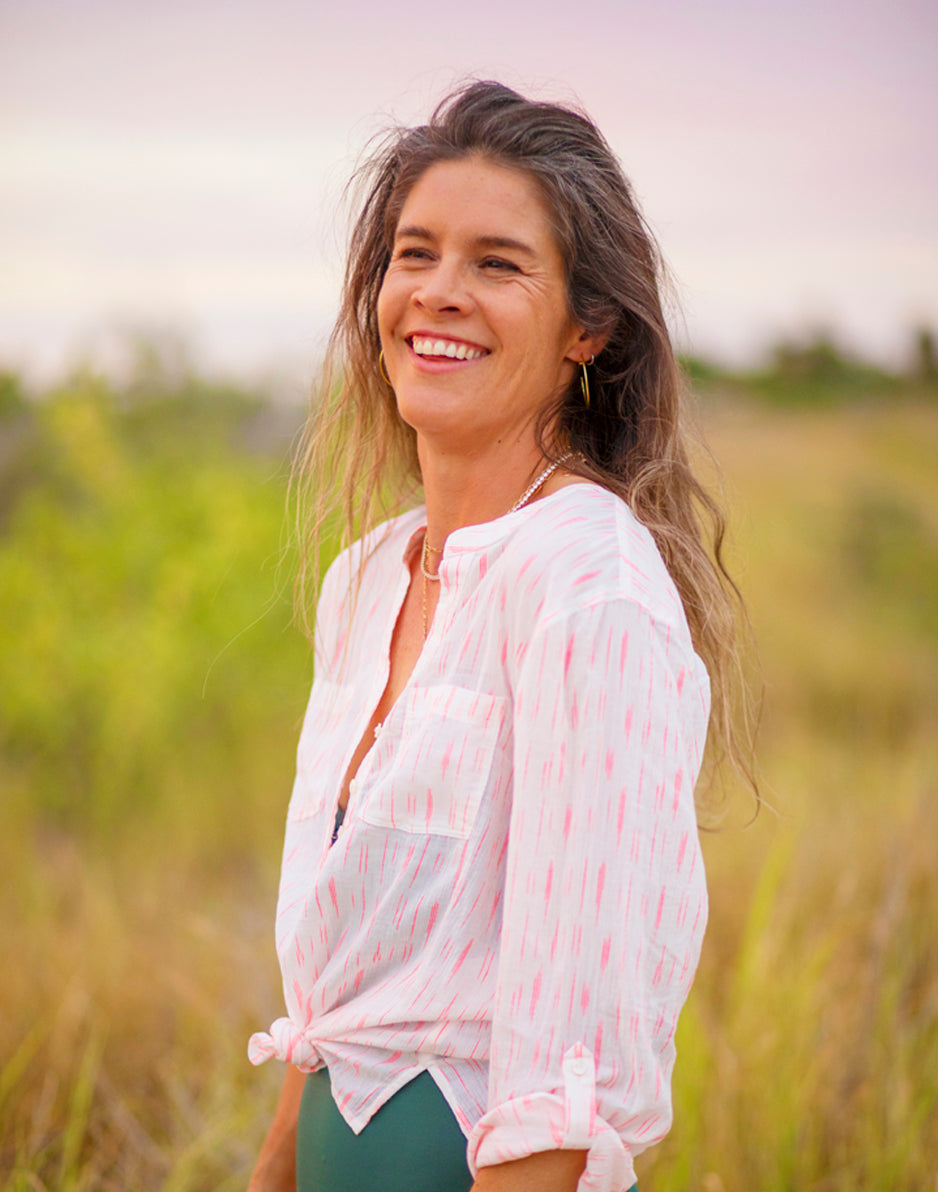Dylan Gauze Shirt for Women - Electric Coral Ikat Print Boho Blouse - Perfect for Beach Vacations, Summer Outfits & Casual Wear