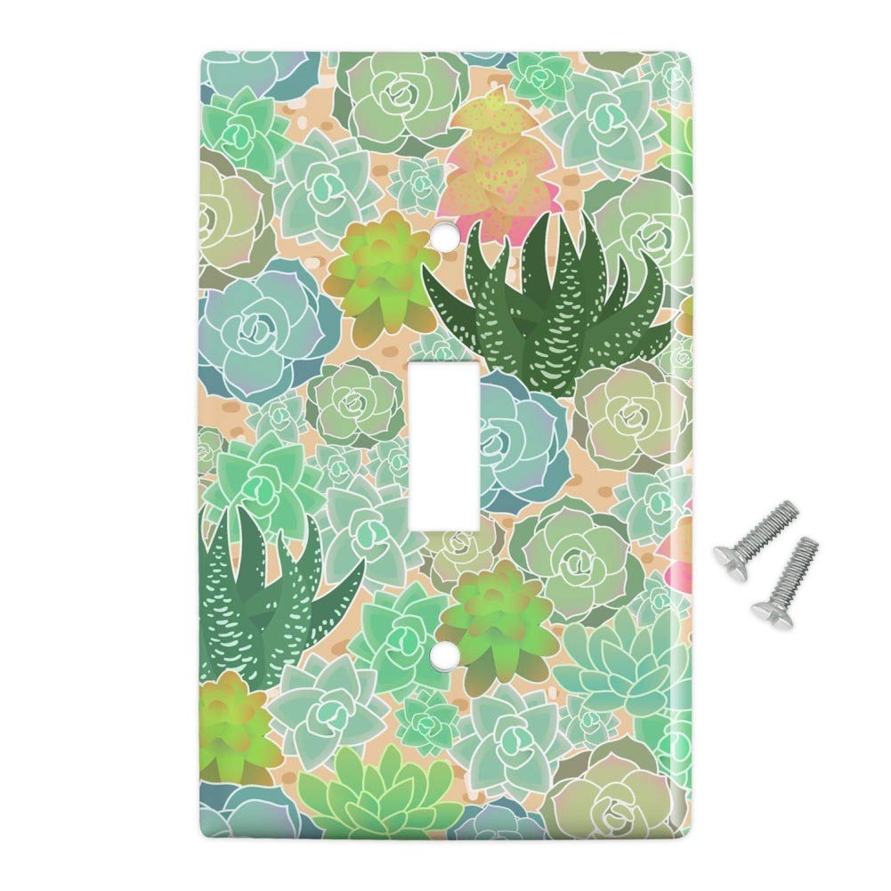Succulent Cactus Aloe Plants Pattern Plastic Wall Decor Light Switch Plate Cover - Decorative Toggle Switch Plate for Kitchen, Bathroom, Bedroom & Office