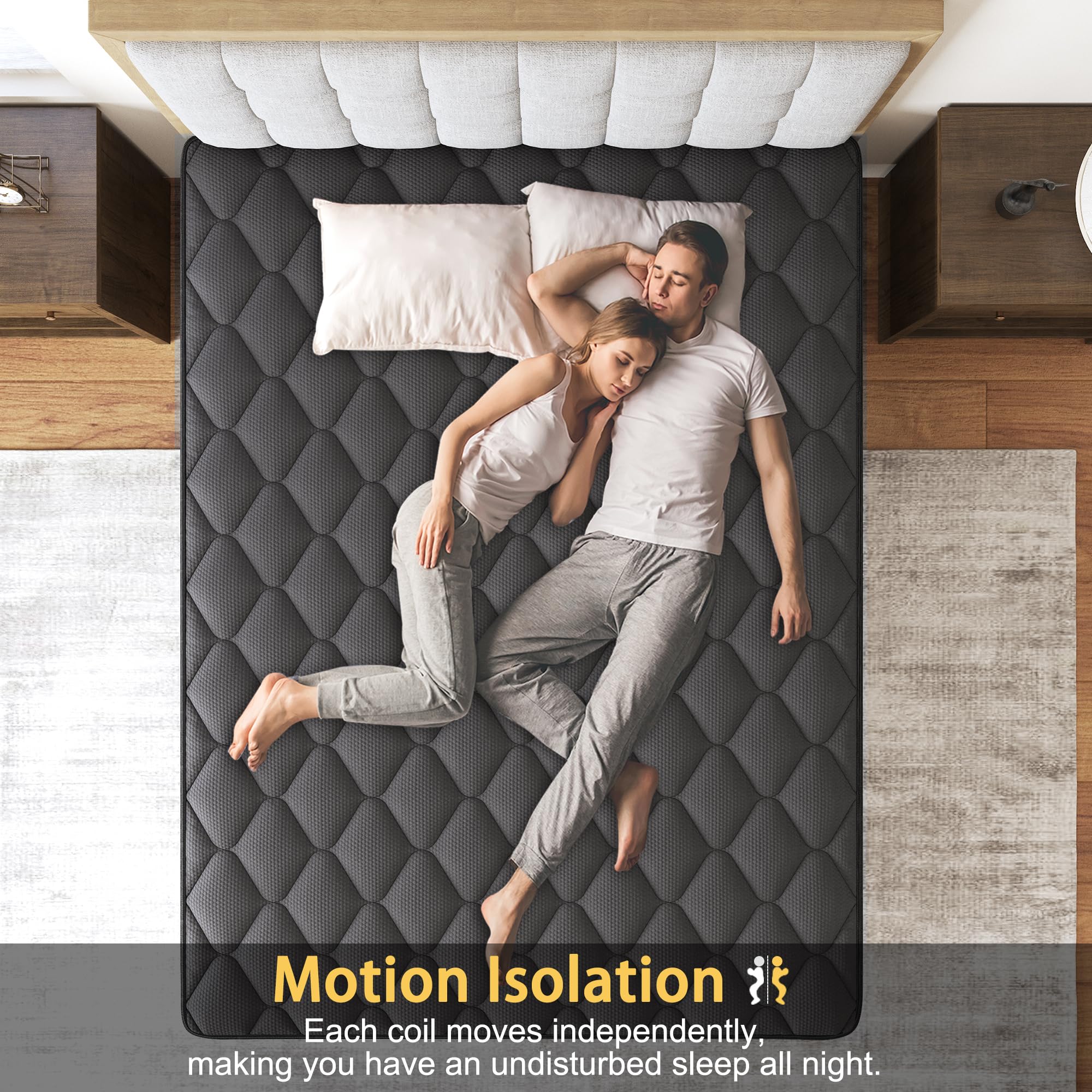 14 Inch Hybrid Queen Mattress - Medium Firm Support for Back & Lumbar Pain Relief - Pocket Spring Technology for Motion Isolation & Pressure Relief - 100 Night Trial - Perfect for Master Bedrooms, Guest Rooms & Apartments