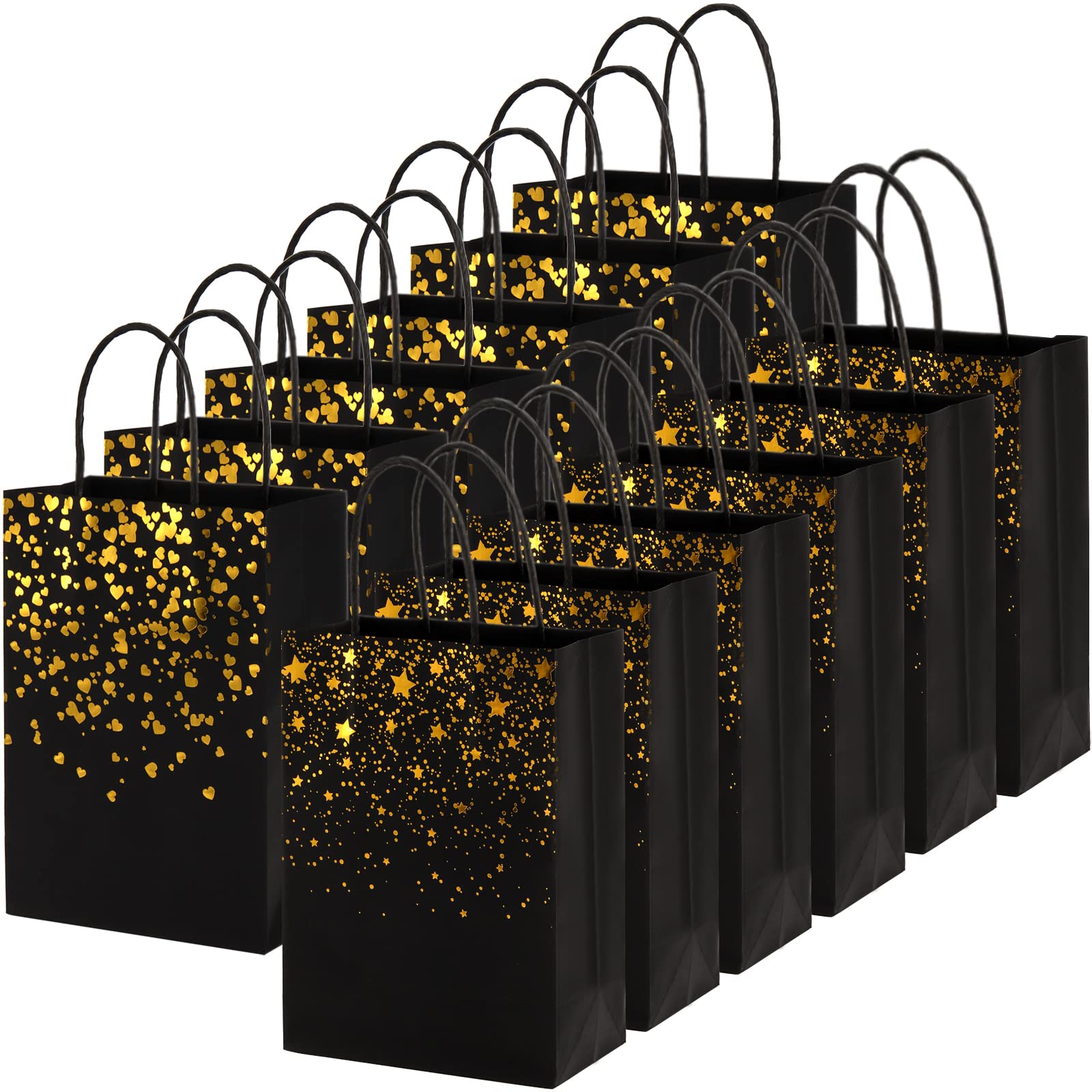 Nicunom 60 Pack Black Gold Kraft Paper Gift Bags - 8.3