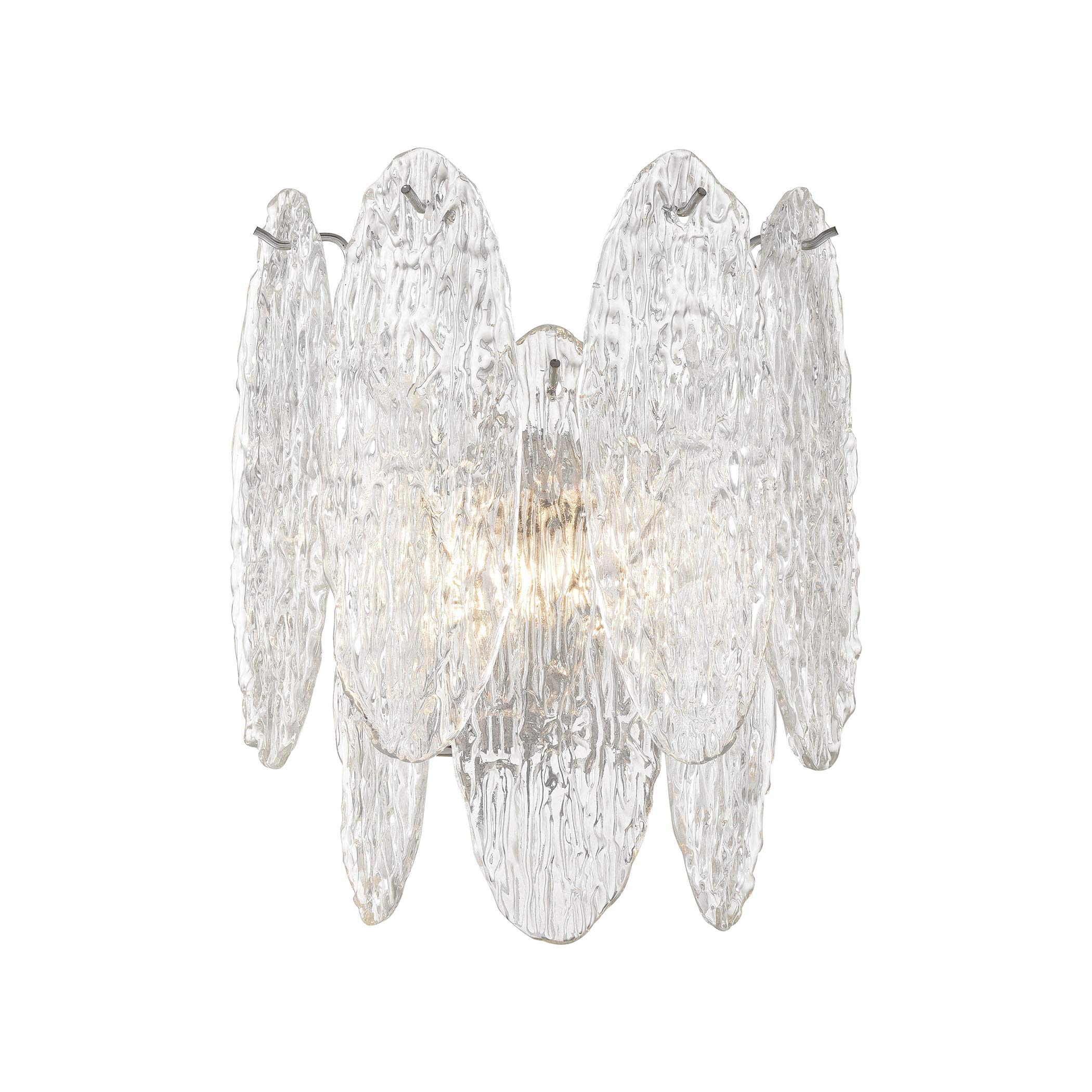 Frozen Cascade 2-Light Wall Sconce in Polished Chrome with Clear Textured Glass - Modern Lighting Fixture for Bedroom, Hallway & Entryway Decor