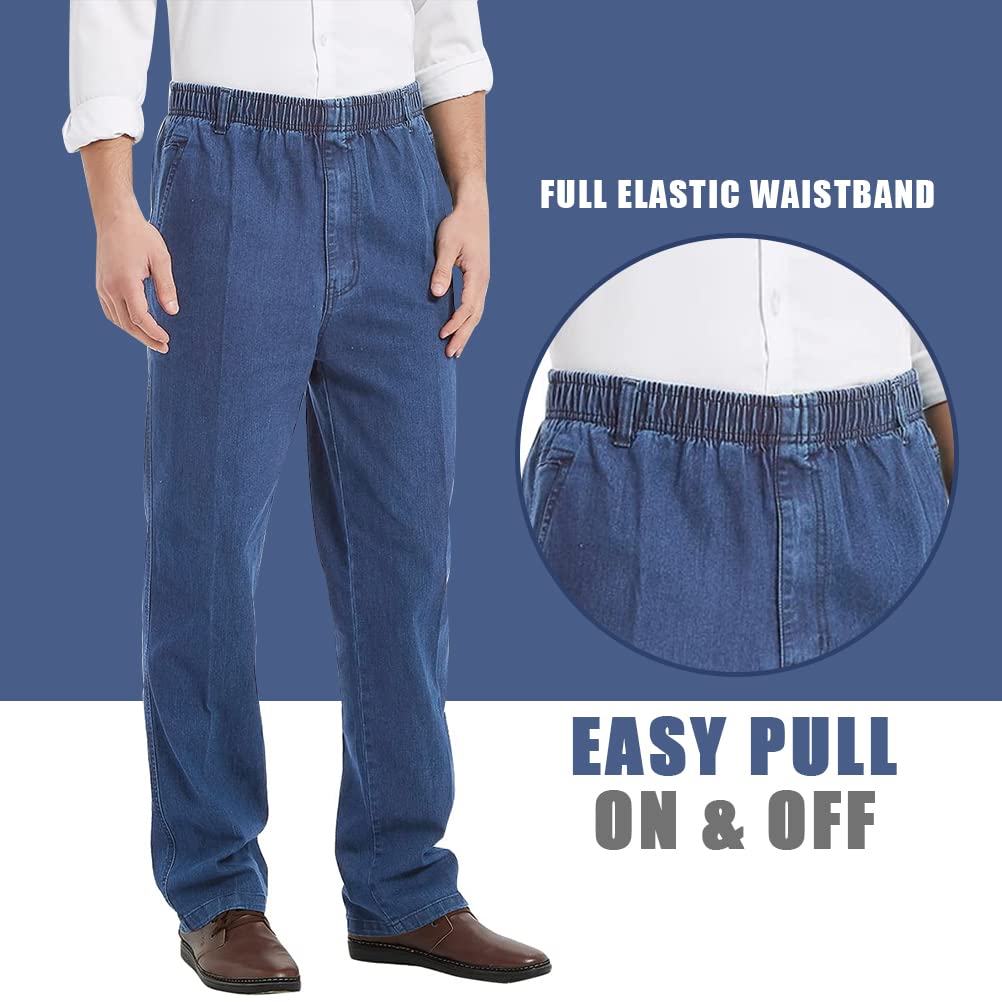 Ylingjun Men's Stretch Elastic Waist Jeans - Comfortable Loose Fit Pull On Denim Pants for Casual Wear | Perfect for Work, Travel & Everyday Use