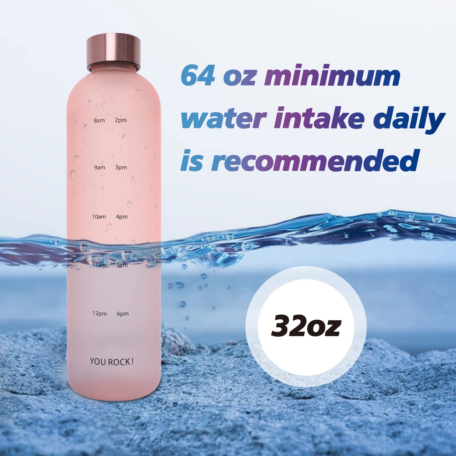 32oz Motivational Water Bottle with Time Marker - BPA Free for Gym, Workout & Travel (Pink)