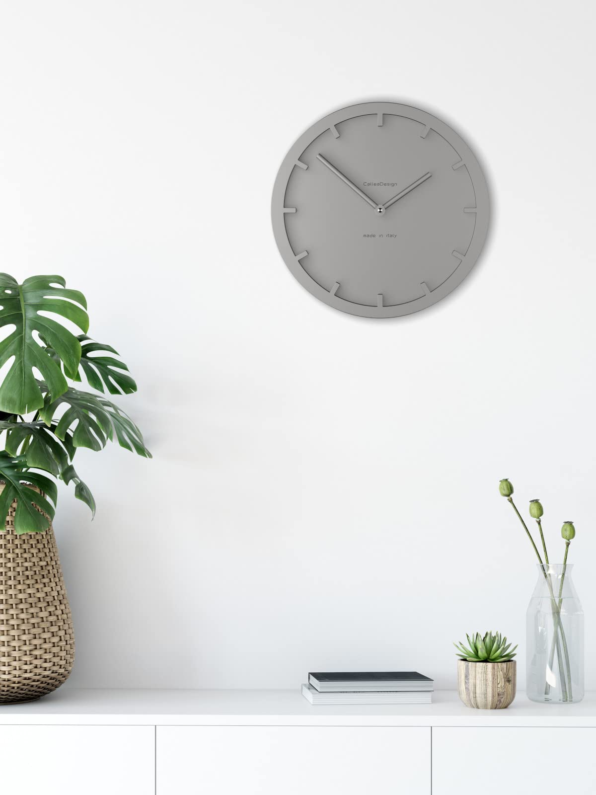 CalleaDesign 26cm Modern Minimalist Wall Clock - White (Miny Model) - Perfect for Home Office, Kitchen or Bedroom on Dark Walls - Stylish Home Decor & Gift Idea