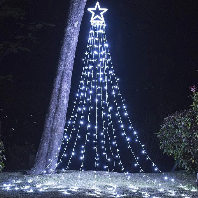 317 LED 11.5ft Waterproof Outdoor Christmas Star String Lights - 8 Lighting Modes & Timer for Yard, Indoor, Party Decor - Perfect for Christmas Tree, Festival & Holiday Home Decoration