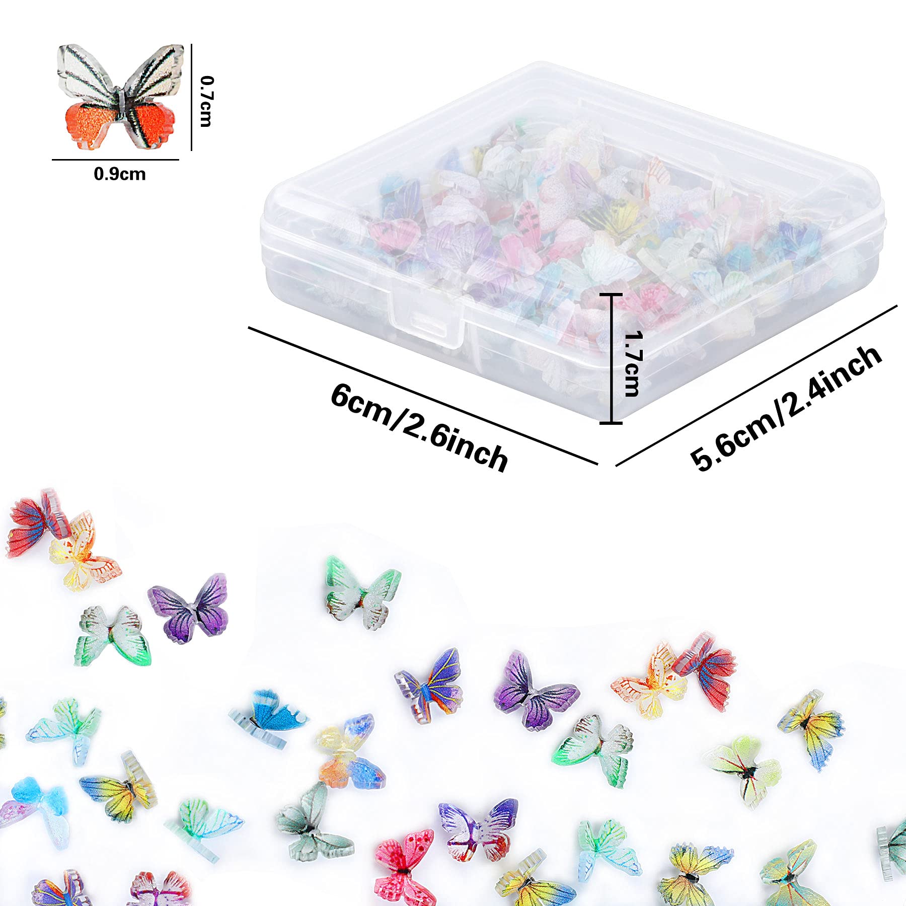 3D Acrylic Butterfly Nail Charms - 120 Pcs Summer Nail Art Decorations with Glitter for DIY Manicure, Spring Nail Design, Resin Crafts - Perfect for Nail Salons, Home DIY, Party Nail Art & Gift Giving