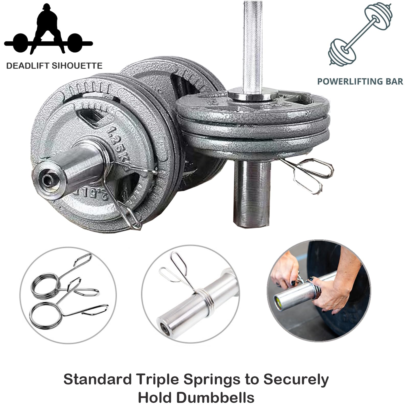 ISXACFF 4ft Solid Steel Barbell Weight Bar - 2 Inch Spring Collars - Strength Training Equipment for Home Gym - Perfect for Deadlifts, Squats & Bench Press Workouts