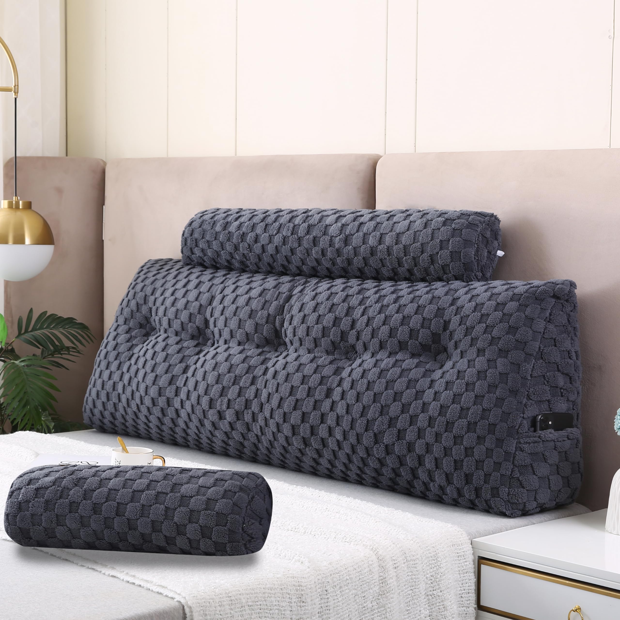 **Premium Wedge Headboard Pillows Set - Long & Short Bolster Pillows for Bed Backrest, Sitting Comfort, and Support | Perfect for Reading, Watching TV, and Relaxing in Bed**