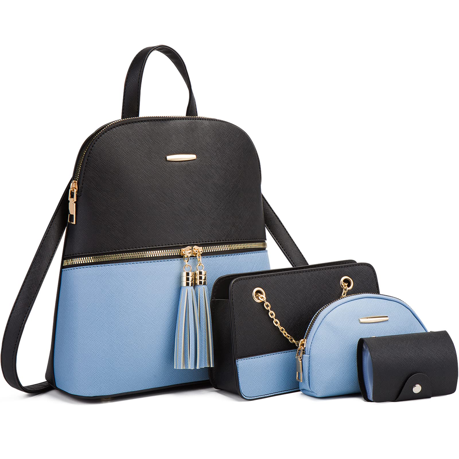 Stylish Mini Leather Backpack Purse for Women & Teens - 4 PCS Fashion Shoulder Bags in Black | Perfect for School, Travel & Daily Use