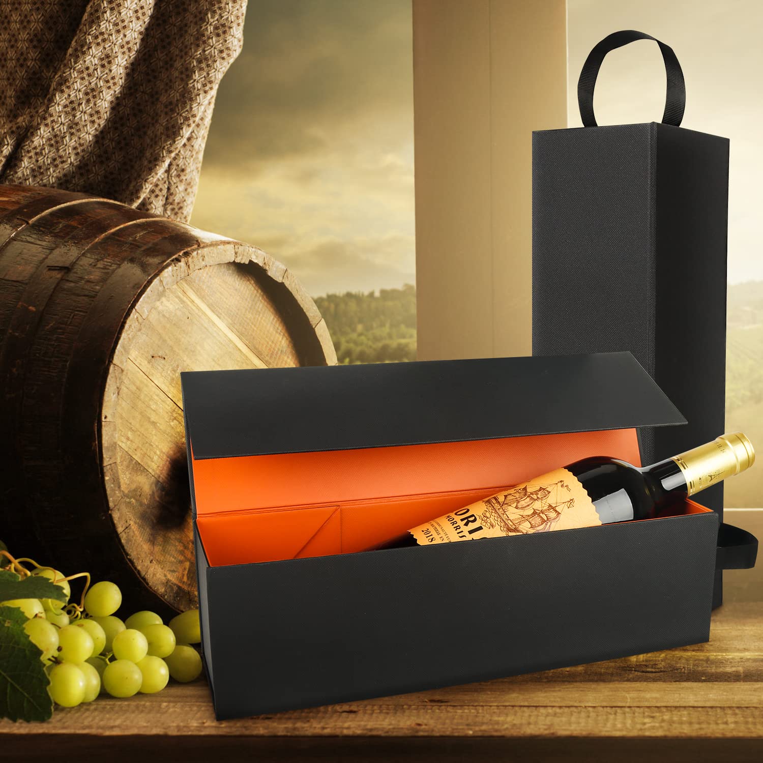 Premium Magnetic Collapsible Wine Gift Box 12.8x3.8x3.8 Inches - Elegant Gold Bottle Packaging for Liquor, Champagne & Holiday Presents - Perfect for Christmas Gifts, Housewarming Parties & Anniversary Celebrations