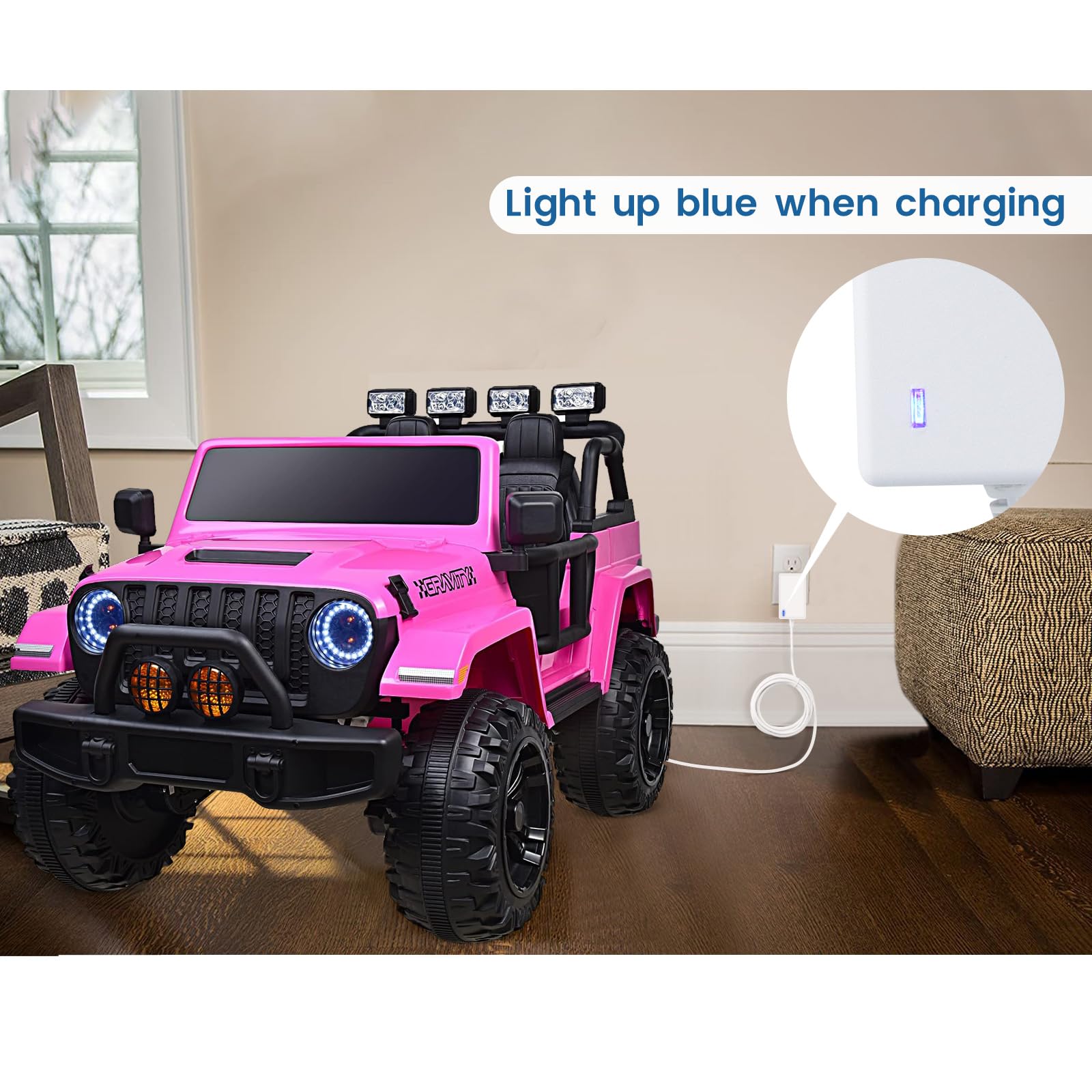 24V Kids Ride On Car Charger with Indicator Light - 6.0 ft White Battery Charging Cable for Electric Ride On Toys - Perfect for Power Wheels, ATVs & Children's Electric Vehicles