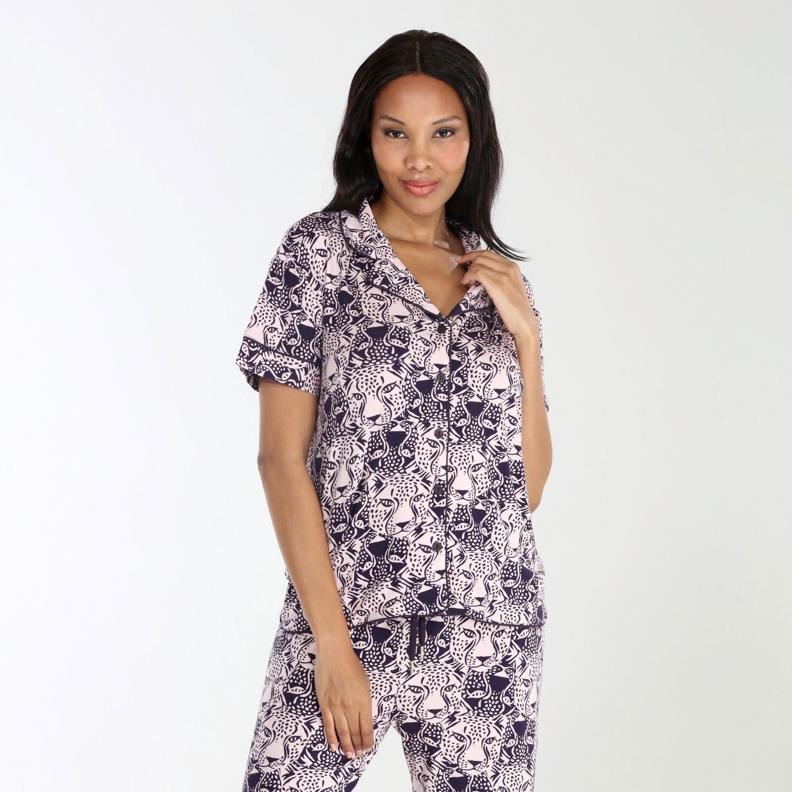 All American PJ Set In Elixir Cheetah Print - Soft Cotton Sleepwear for Women & Men | Cozy Loungewear for Home, Travel & Relaxation