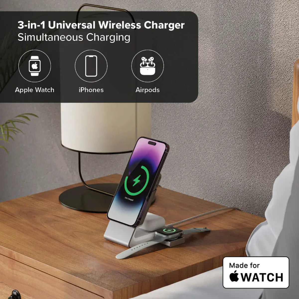 3-in-1 Magnetic Wireless Charging Station for iPhone 16/12, Apple Watch & AirPods - Fast Charging Dock with Universal Compatibility for All Apple Devices | Perfect for Home, Office & Travel