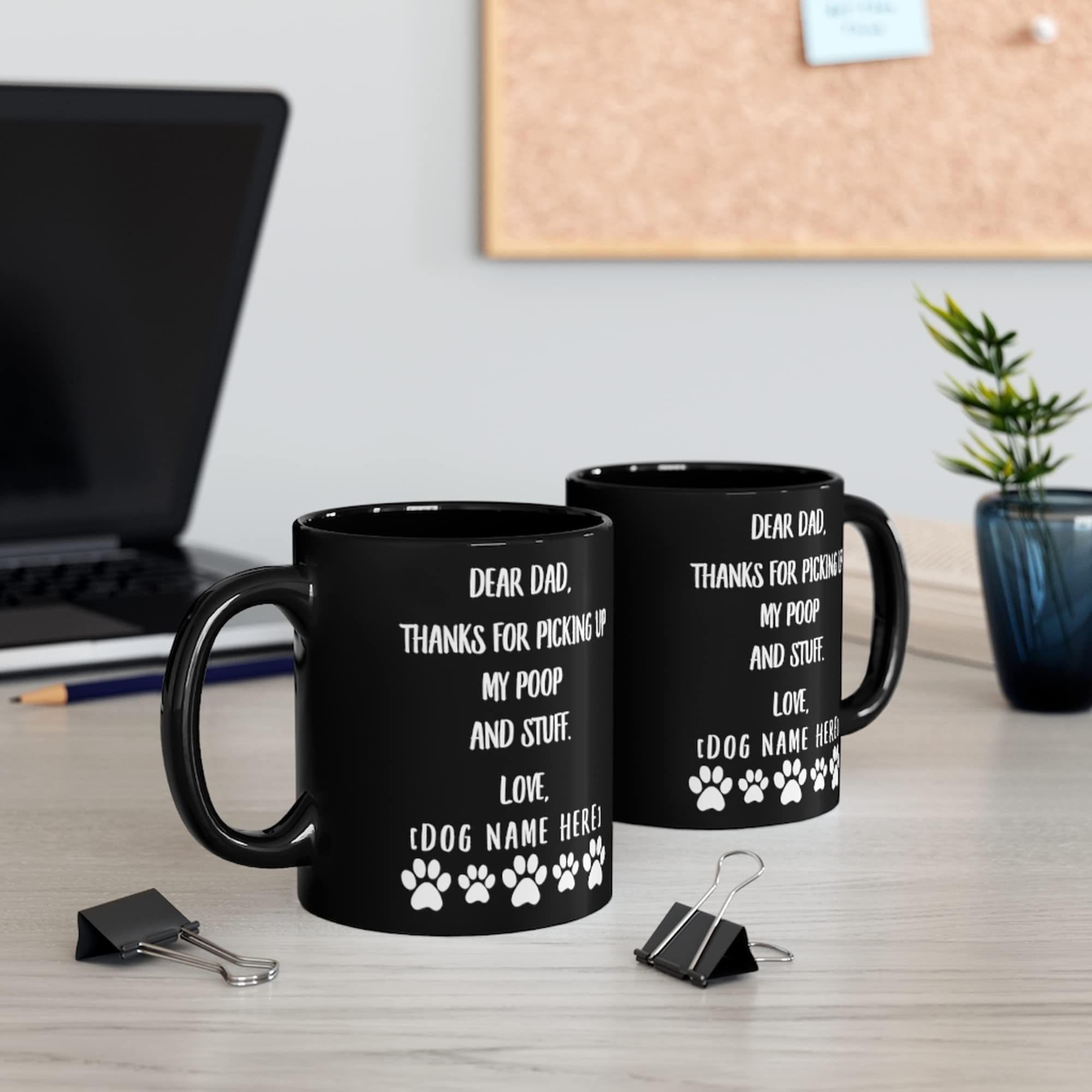 Personalized Father's Day Mug - Custom Name Black Coffee Cup 11oz - Funny Dad Gift for Christmas 2024, Birthday, Retirement - 'Thanks for Picking Up My Poop' Humorous Present for Dads Who Do Everything - Perfect for Office, Home Coffee Break & Gift Exchanges
