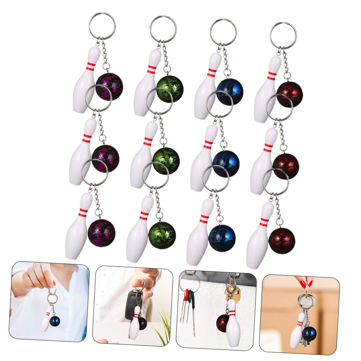 WESIEVYA 36 Pcs Mini Bowling Keychain Set - Red PVC Bowling Ball Keychains for Handbags & Gifts - Perfect for Bowling Enthusiasts, Party Favors & Souvenirs