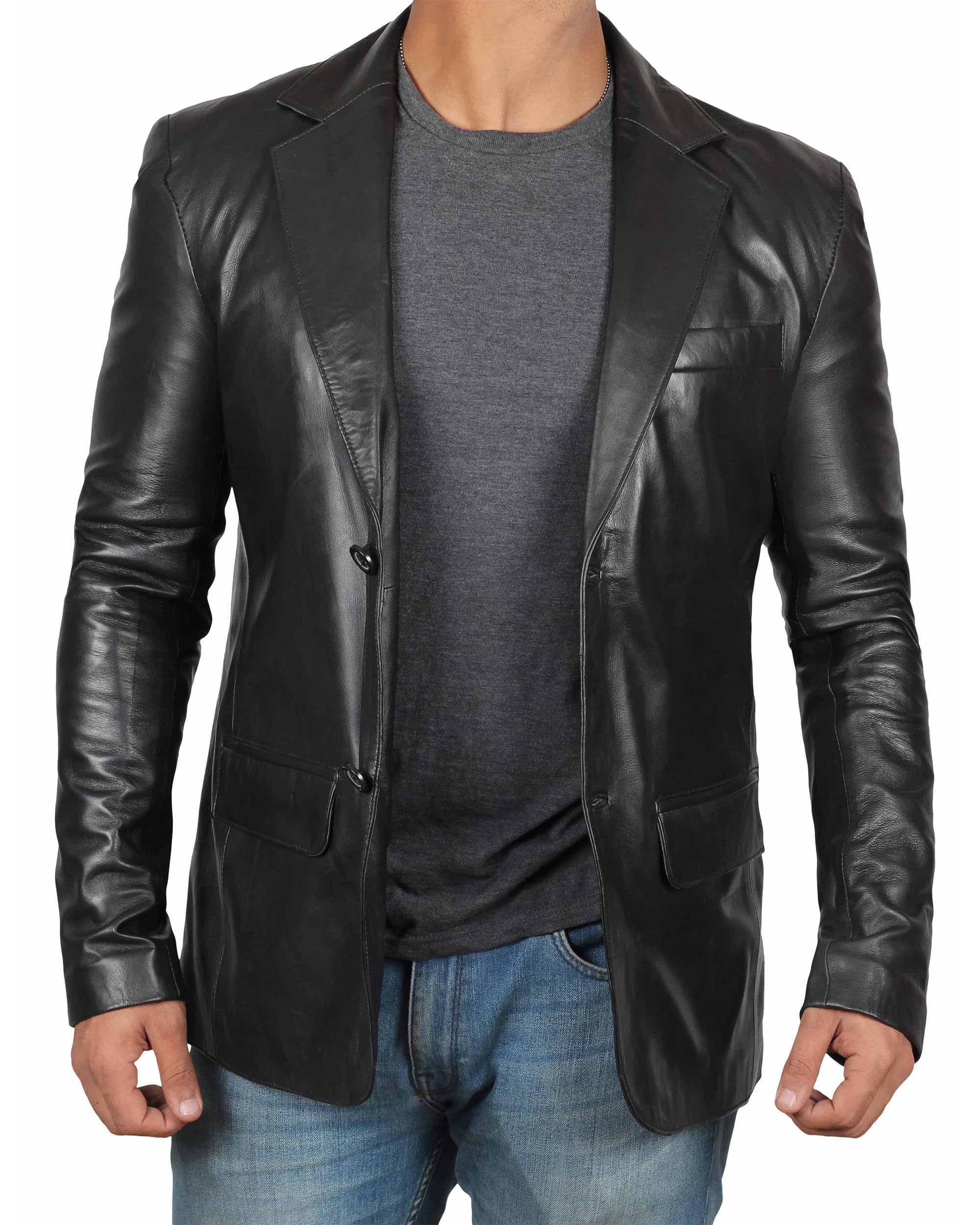 Genuine Lambskin Leather Blazer for Men - Black & Brown Real Leather Jacket Coats | Stylish Casual Wear for Office, Dating & Night Out