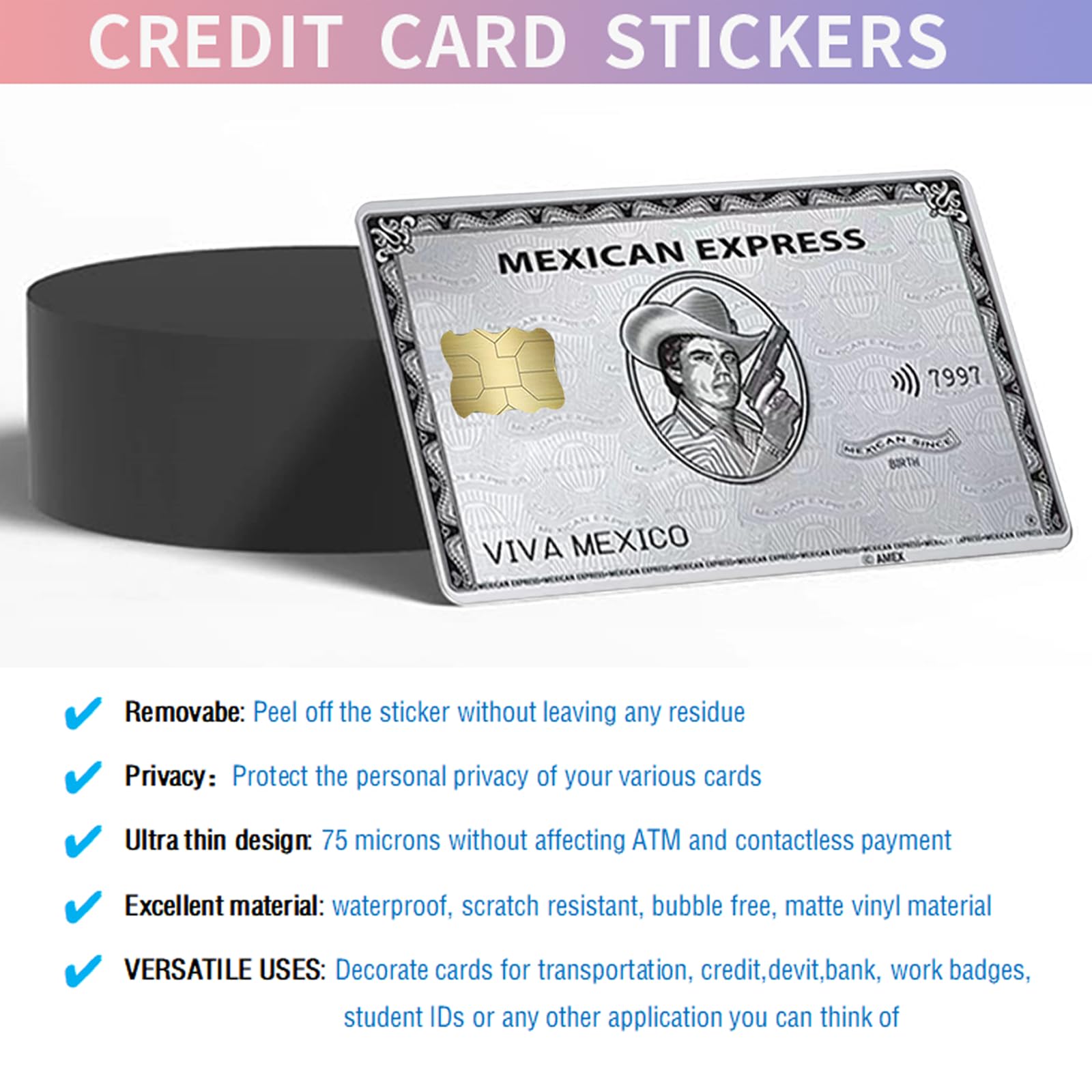 Amlo Mexican Peso Credit Card Stickers - 4PCS Removable, Bubble-Free, Slim & Waterproof Debit Card Skins with 1000 Peso Cultural Design | Personalize Bank Cards for Travel, Gifts & Everyday Use (Color-H, 4PSC)