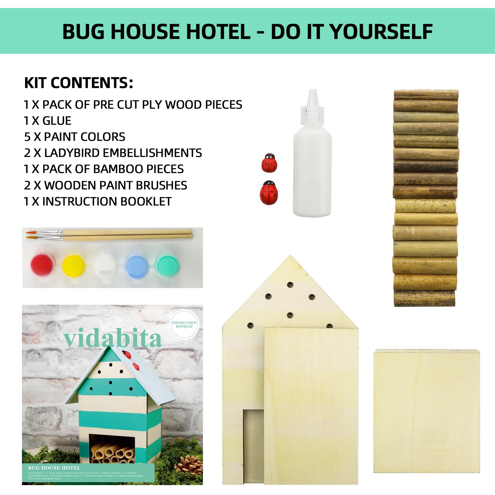 Premium DIY Wooden Insect House - Natural Bee Hotel for Pollinators, Butterflies & Ladybugs (8.25