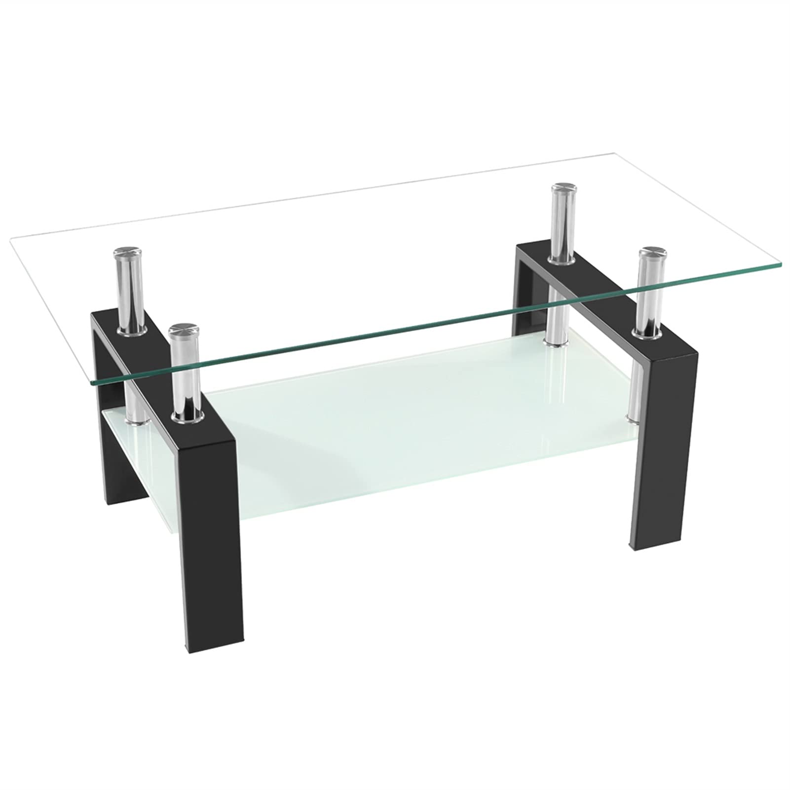 Modern Walnut Arc-Shaped Two-Tier Tempered Glass Coffee Table - Side Table & End Table (39.4