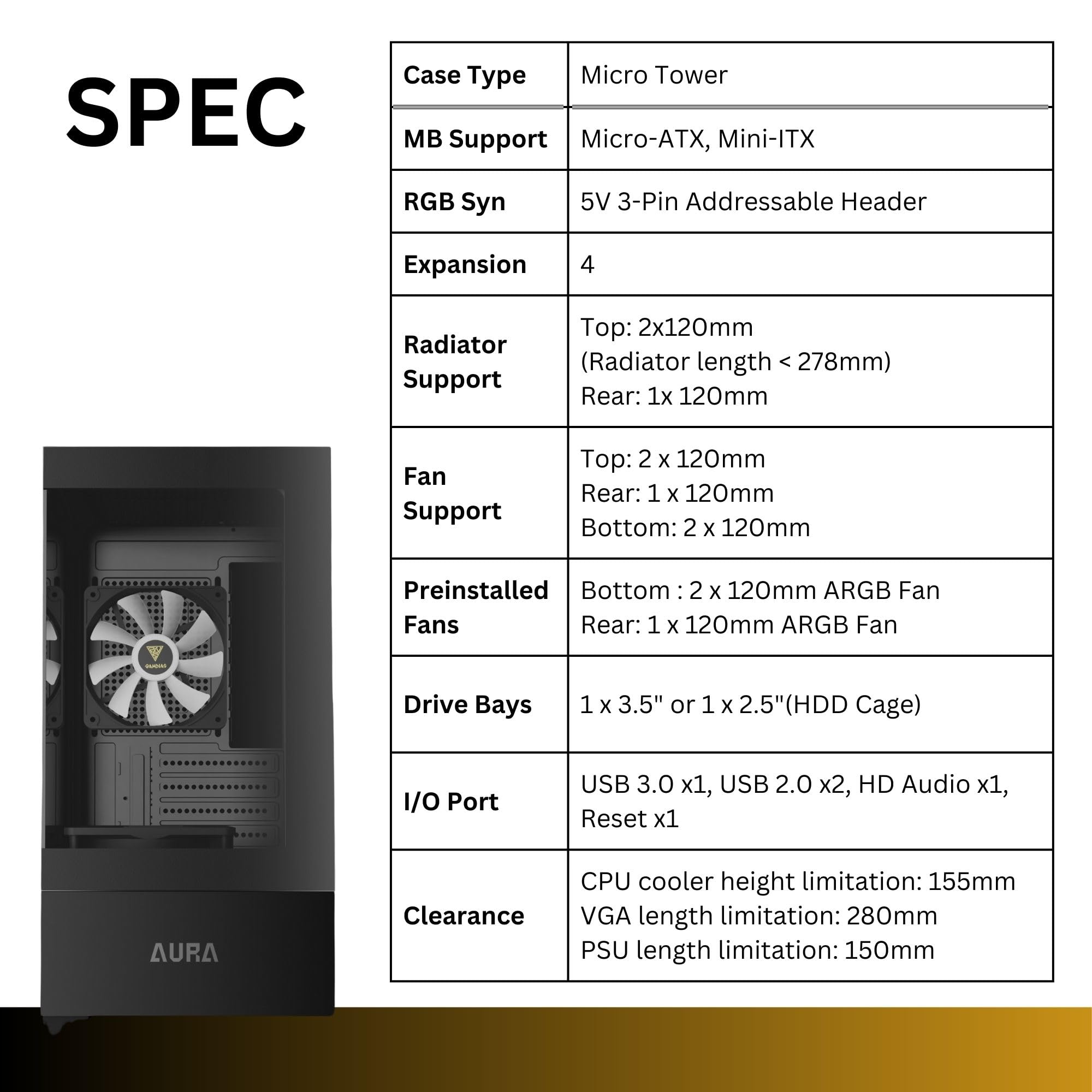 GAMDIAS Micro-ATX Gaming PC Case with Tempered Glass Side Panel - 3X 120mm ARGB Fans, Supports 240mm AIO Radiator, 280mm GPU, 155mm CPU Cooler - Perfect for Compact Gaming Rigs & Home Office Setups