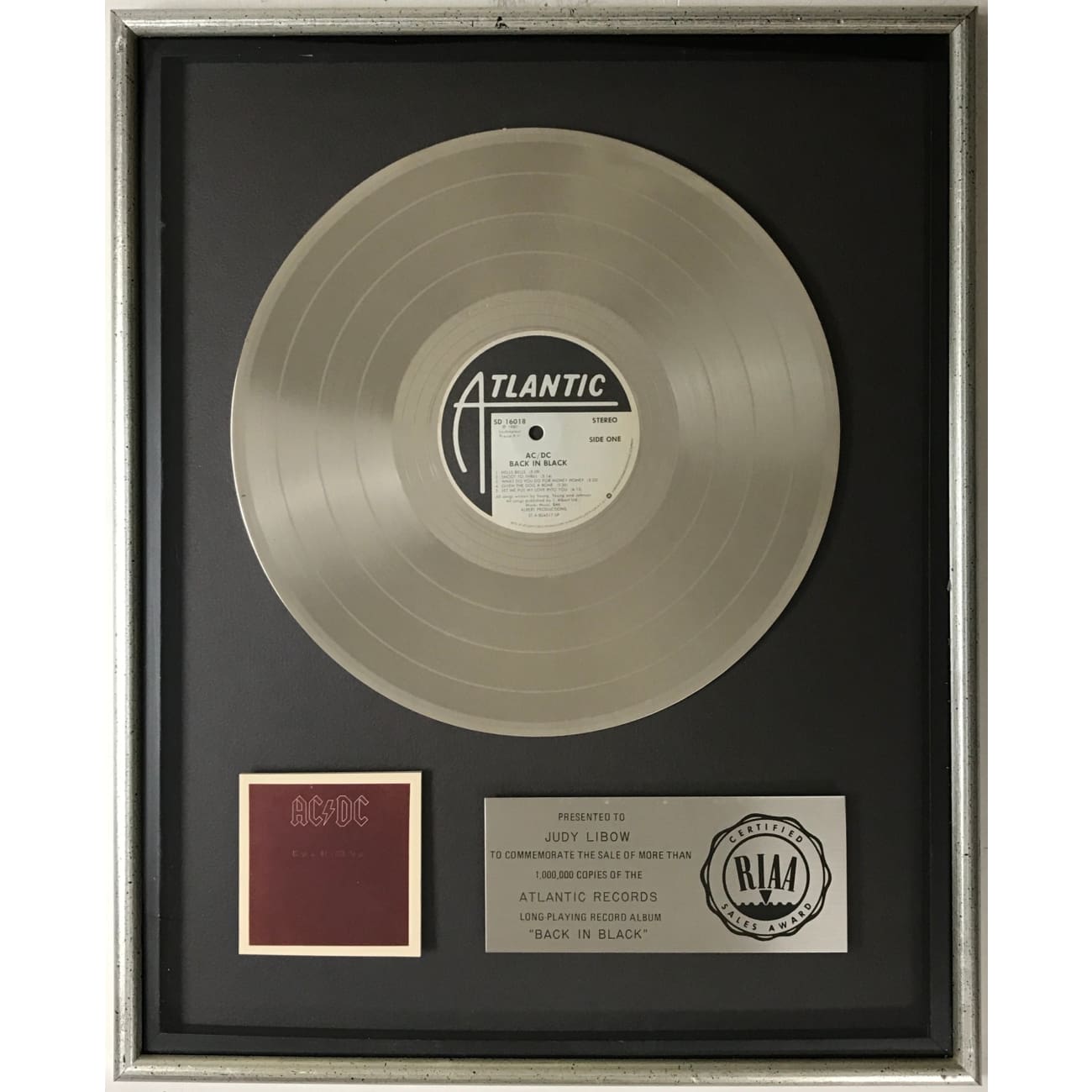 AC/DC Back In Black RIAA Platinum Album Award - Official Music Collectible for Fans, Home Decor & Memorabilia Display