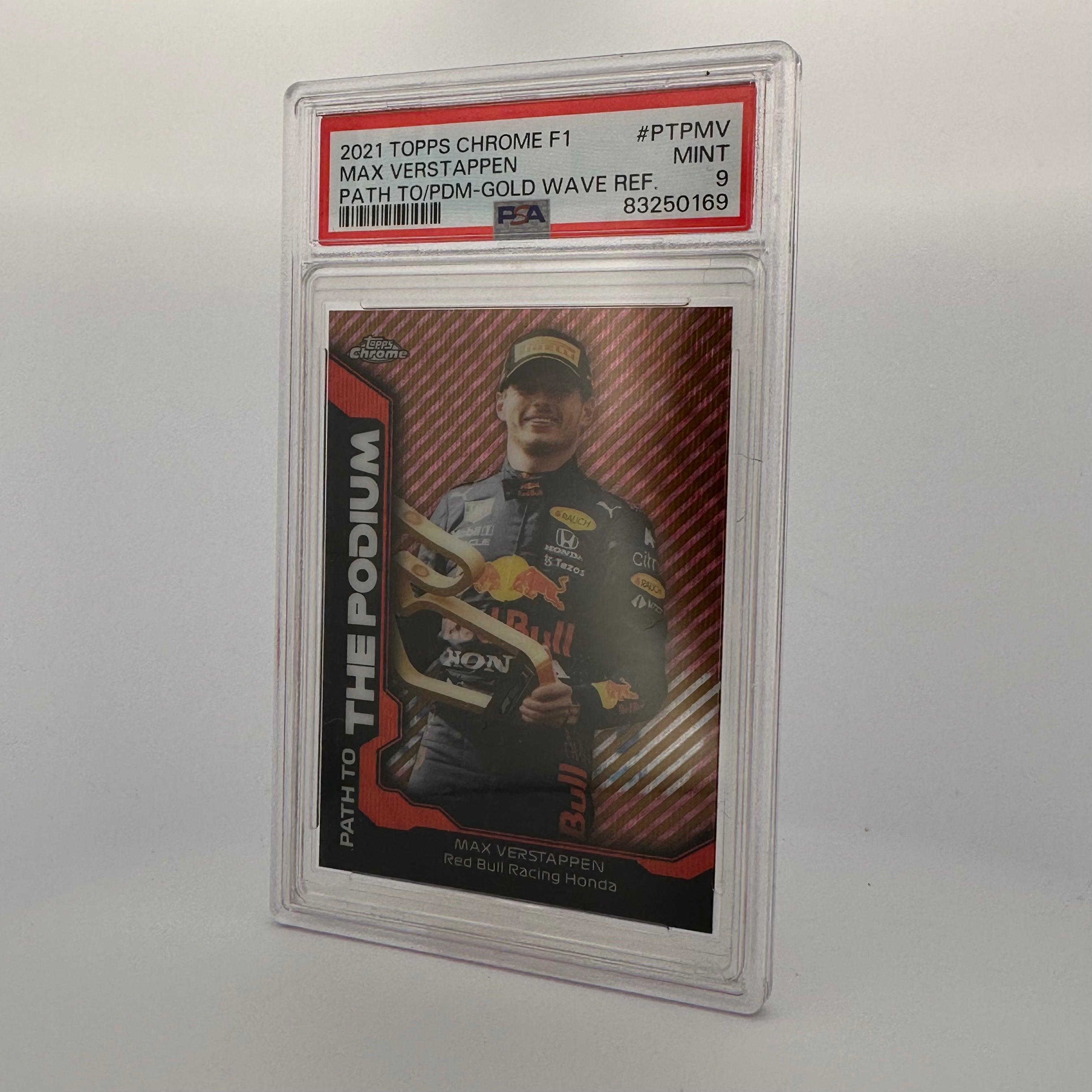 PSA 9 Graded Max Verstappen #PTPMV Path To The Podium Gold Wave Refractor 10/50 - Rare F1 Racing Collectible for Display & Investment