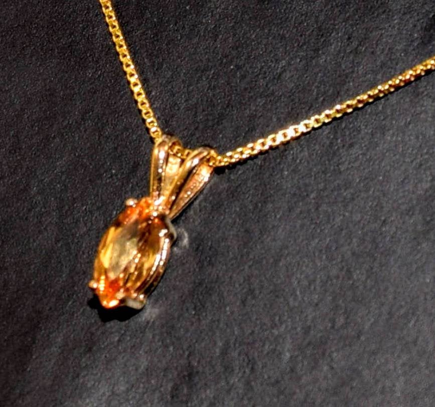 Natural Golden Citrine Pendant Necklace - Solid Sterling Silver or 14K Yellow/White/Rose Gold - 8x4mm to 14x7mm Marquise Cut - Handcrafted Custom Jewelry for Birthdays, Anniversaries & Special Occasions