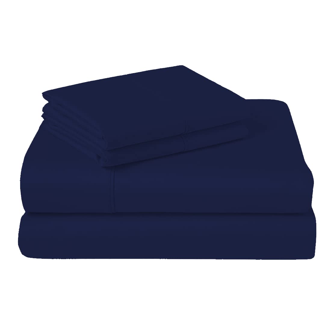 Premium 100% Cotton Twin-XL 4-Piece Sheet Set - 500 Thread Count, Long Staple, Breathable Navy Blue Solid Bed Sheets with Pillowcases - Perfect for Dorms, Guest Rooms & Cozy Bedrooms