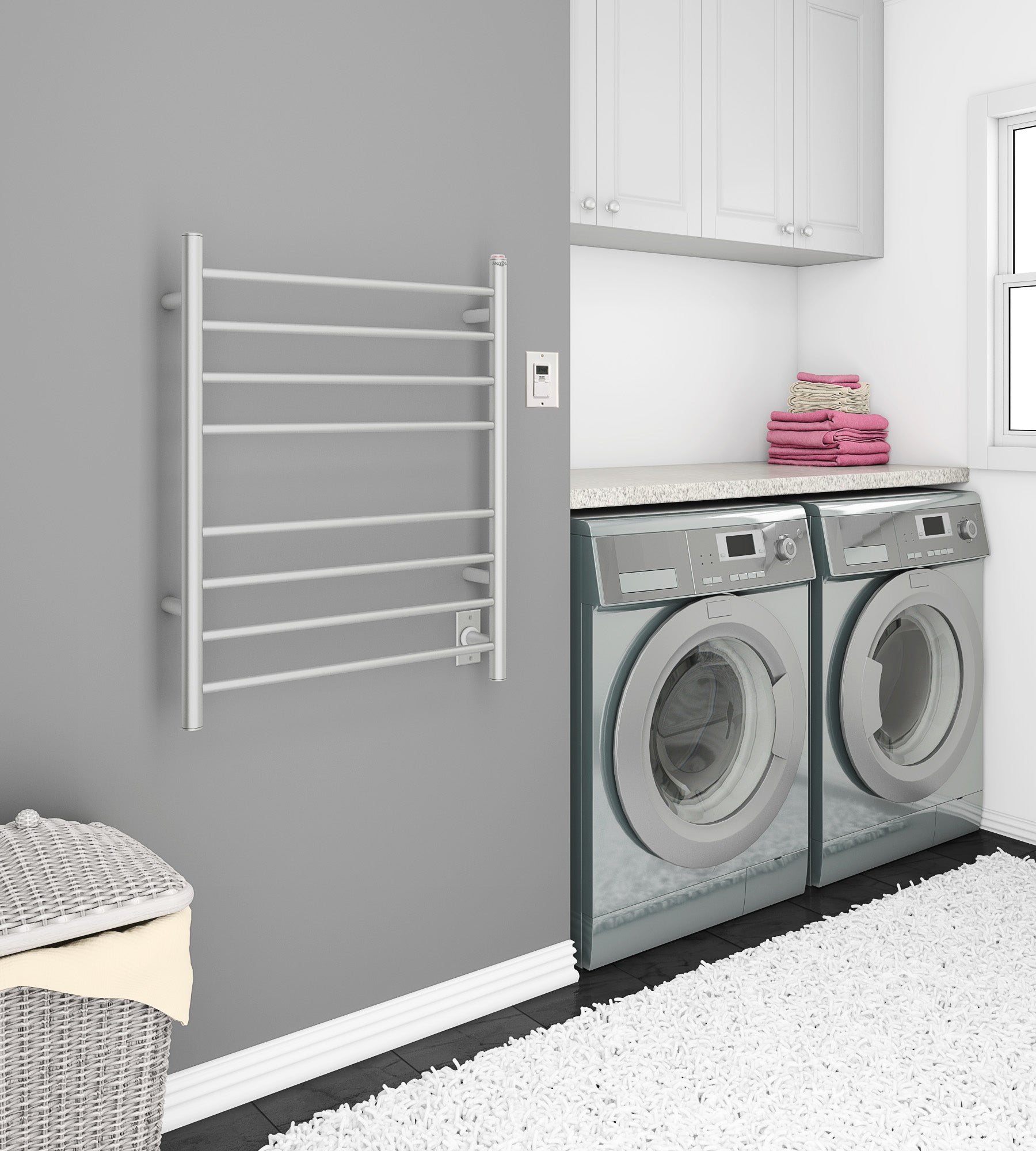 Premium 8-Bar Hardwired & Plug-in Towel Warmer - Brushed Stainless Steel with Digital Timer | Bathroom Luxury, Spa Experience, Hotel-Style Warm Towels for Home