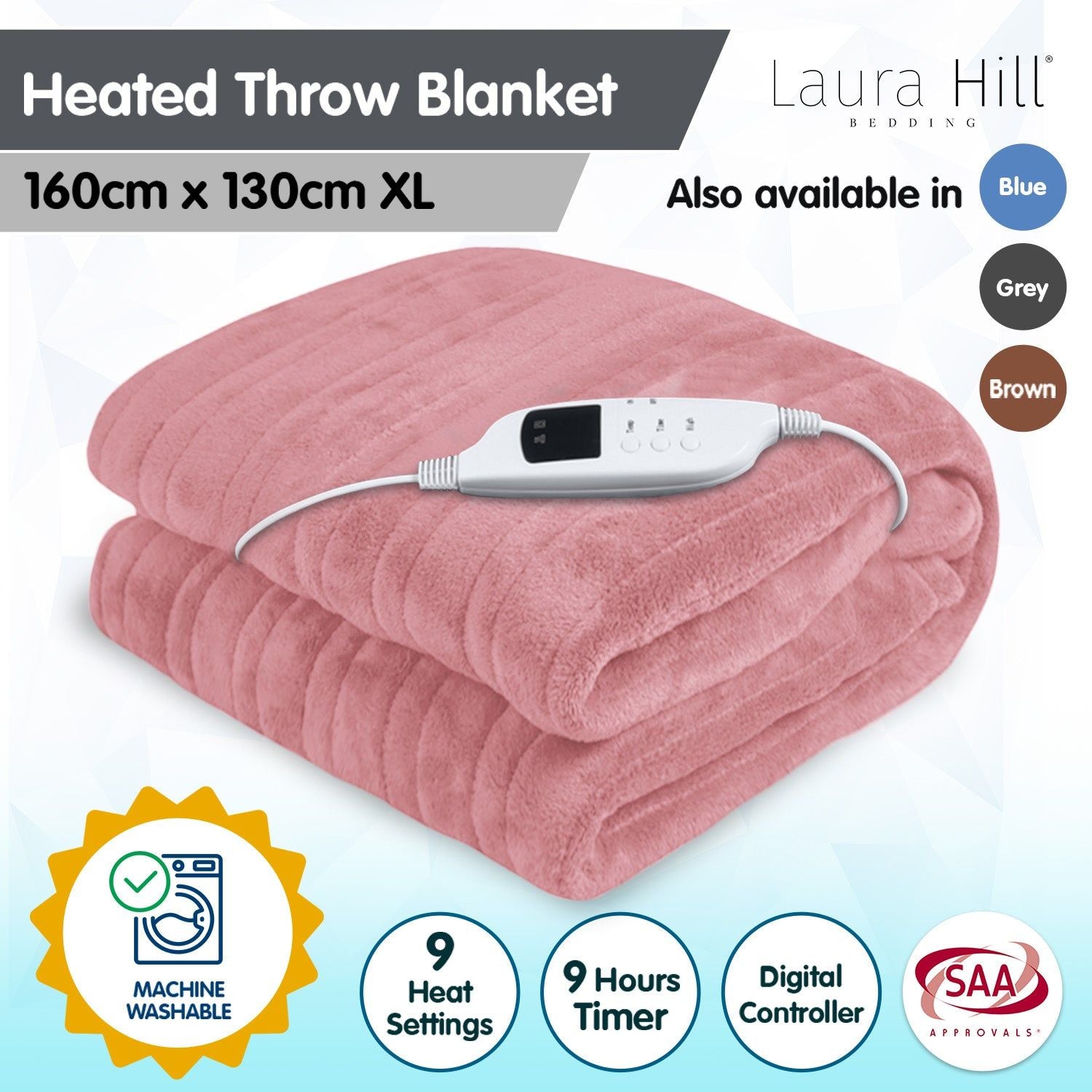 Laura Hill Heated Electric Blanket - Ultra Soft Fleece Throw Blanket with 3 Heat Settings, Machine Washable - Perfect for Winter, Bed, Sofa & Office Use (Coral Pink)