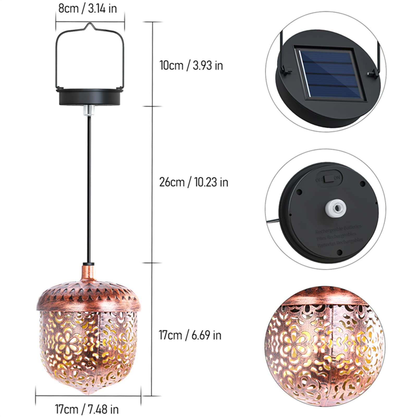 **Outdoor Solar Pathway Lights - Large Waterproof LED Solar Lanterns for Garden, Porch, Patio & Walkway - Bronze Metal Solar Lights for Nighttime Illumination & Decoration**