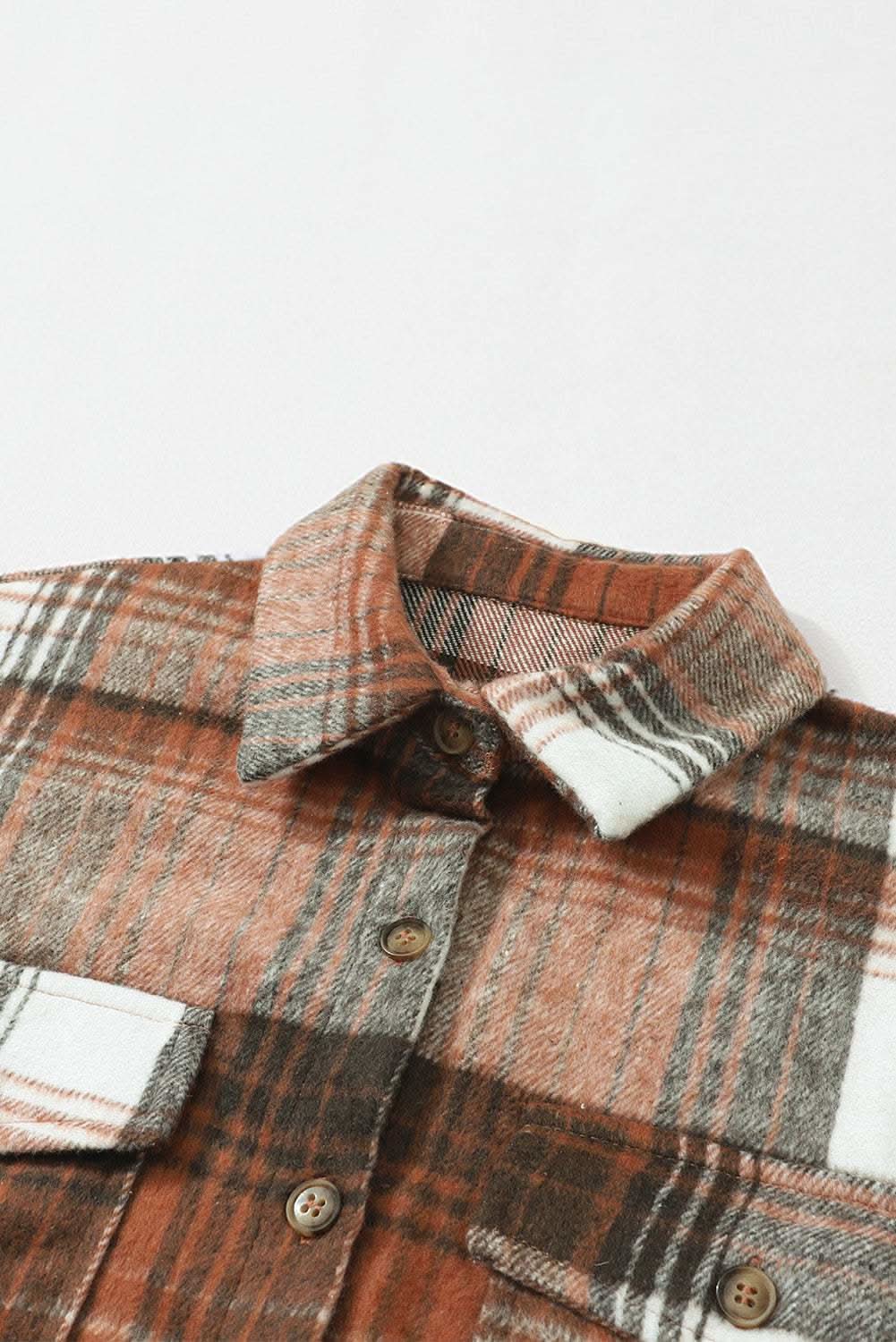 Brown Plaid Flap Pocket Shacket for Men & Women | Cozy Fleece-Lined Overshirt Jacket | Perfect for Fall & Winter Layering, Outdoor Adventures & Casual Wear