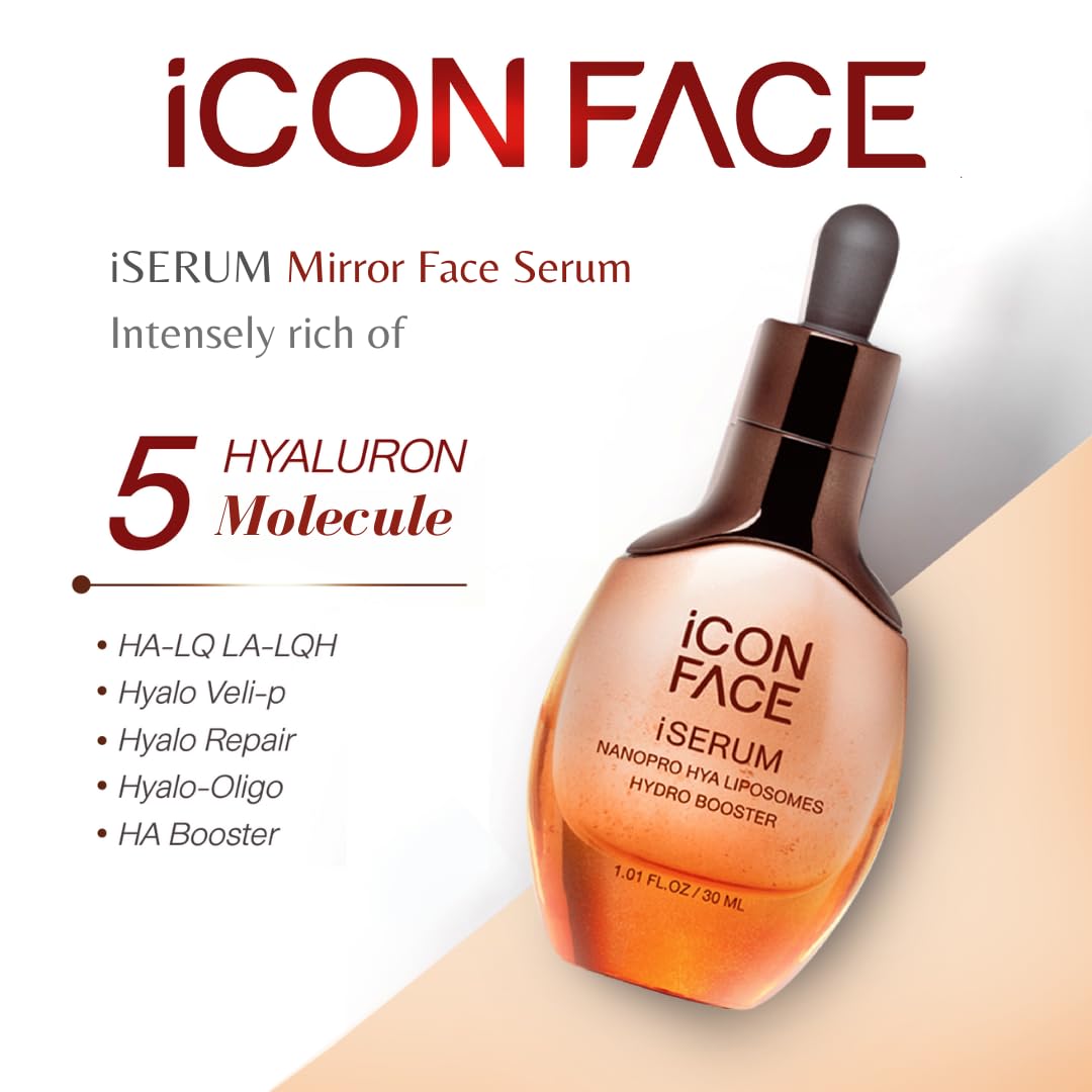 iCon Face iSerum - 20x Nano Hyaluronic Acid Anti-Aging Serum for Deep Hydration & Collagen Boost, 12-Hour Moisturizing with Natural Arbutin & Pearl Extract, 30ml | Perfect for Dry Skin, Wrinkles & Daily Skincare Routine