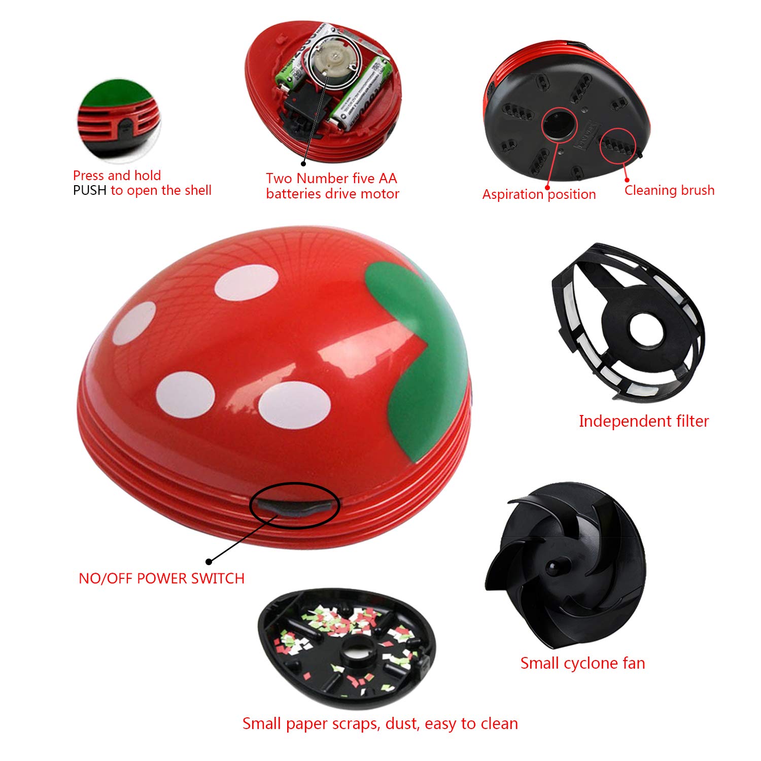 Mini Cordless Desktop Vacuum Cleaner - Portable Battery Operated Dust Buster for Laptop, Keyboard, Car & Office - Cute Strawberry Design for Cleaning Crumbs, Pet Hair & Debris - Perfect for Home, Workspace & Travel Use