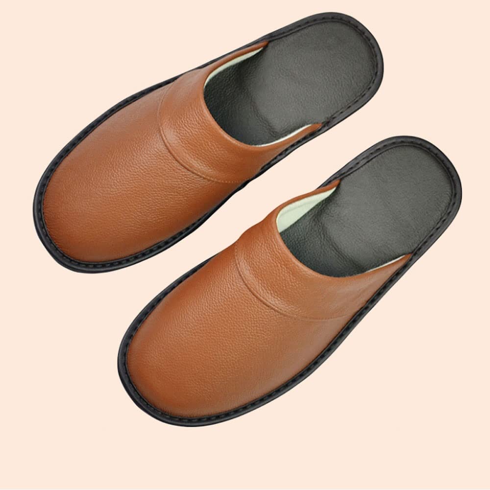 Premium Genuine Cowhide Slippers for Men & Women - Ultra Soft Indoor House Shoes with Non-Slip Sole - Cozy Winter Home Footwear for Couples (Brown, Size US 9/10) | Perfect for Lounging, Gift Giving & Cold Weather Comfort
