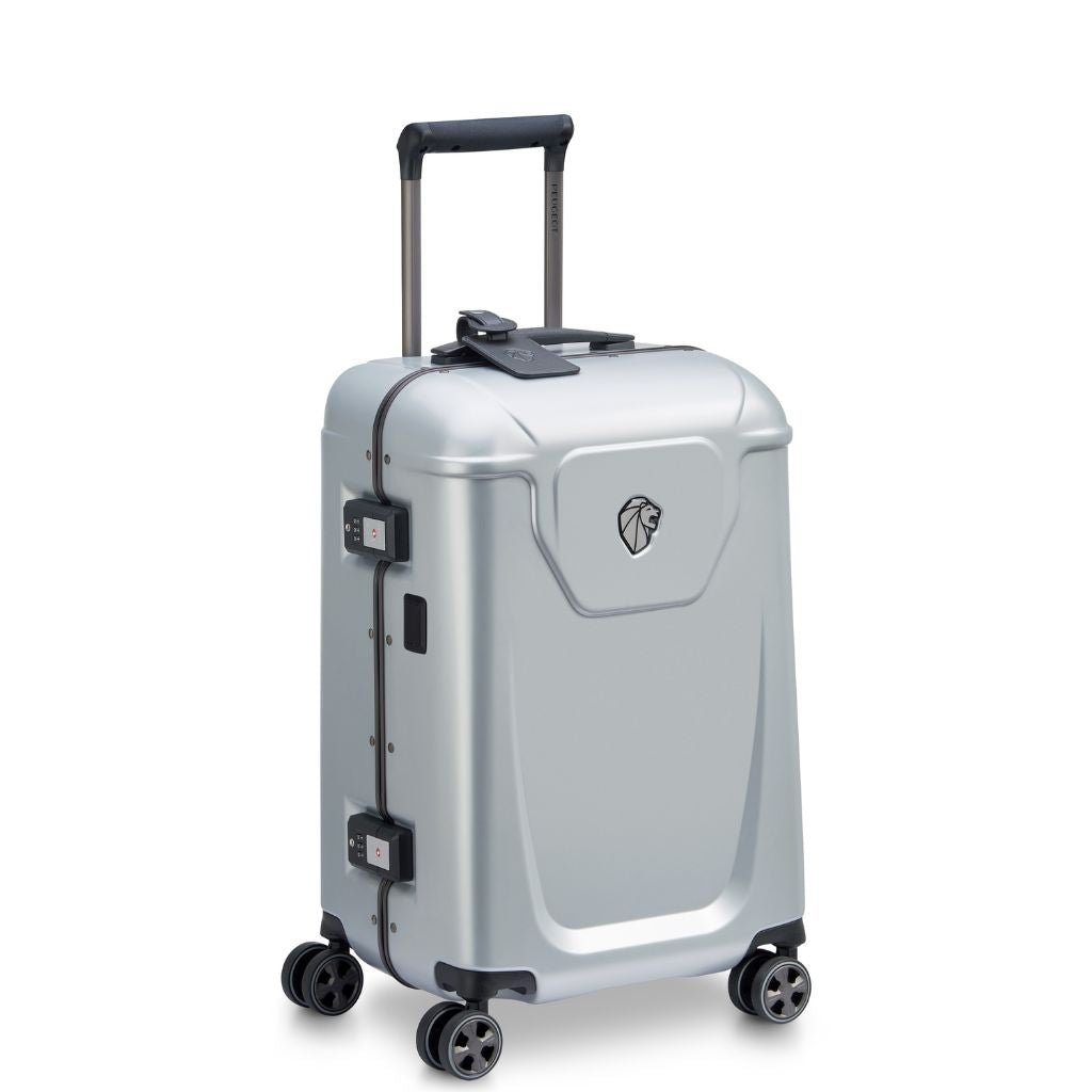 Peugeot Voyages 55cm Zipperless Carry On Luggage - Silver | Lightweight Spinner Suitcase for Air Travel, Business Trips & Weekend Getaways