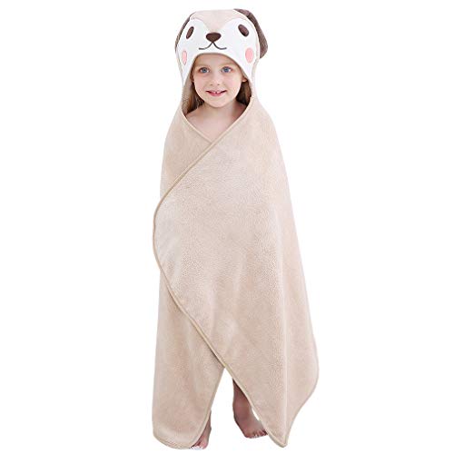 IDGIRLS Unisex Baby Bath Towel with Animal Hood - Ultra Soft Toddler Washcloth for Boys & Girls (27.5x45.5 Inches, 0-7 Years) - Perfect for Bath Time, Swimming, Beach Trips & Photo Shoots - Cute Dog Design