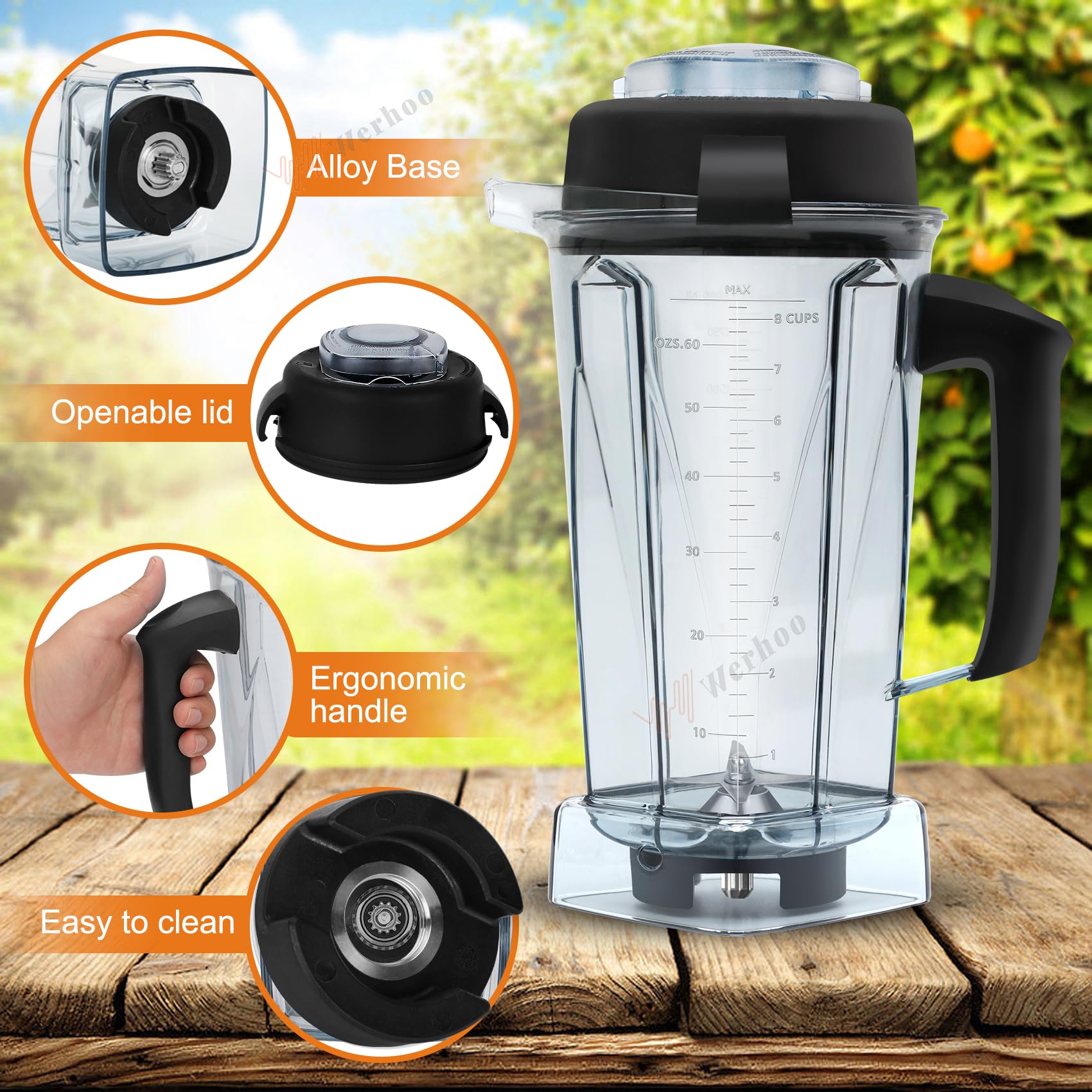 Vitamix Blender Pitcher 64 oz - Compatible with 5200, 6300, VM0101, VM0102, VM0103, VM0197 & E310 Models - Leak-Proof Container for Classic, Explorian, Commercial & Professional Series - 3-Year Warranty - Perfect for Smoothies, Soups & Nut Butters