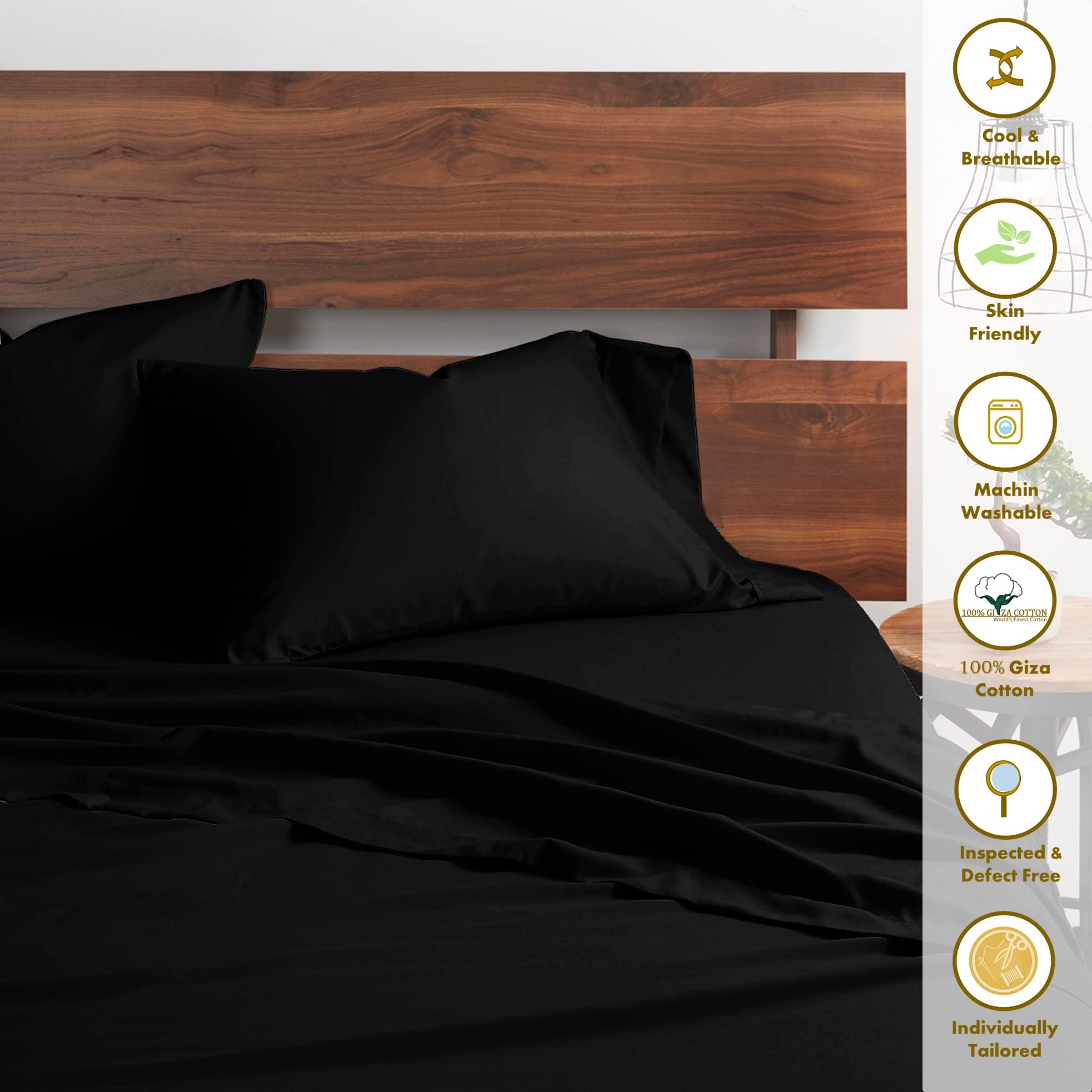 Premium 100% Certified Giza Cotton Pillowcase & Sheet Set - Queen XL Size, Ultra Soft Sateen Weave, Breathable Egyptian Cotton Bedding - Fits Up to 15