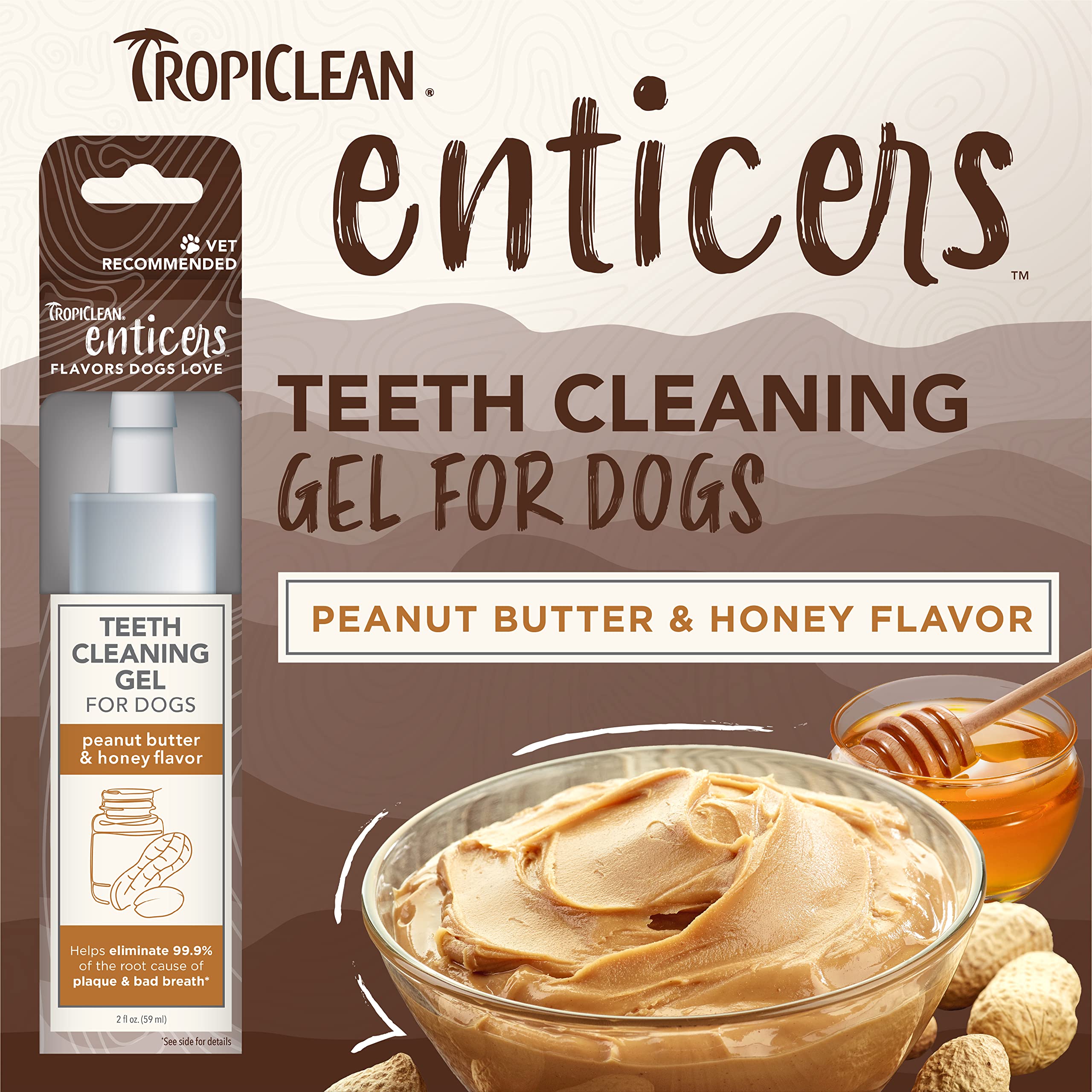 TropiClean Enticers Peanut Butter Flavored Dog Teeth Cleaning Treat Gel - Natural Toothpaste Alternative for Dogs, 2 oz | Freshens Breath & Reduces Plaque for Healthy Gums at Home