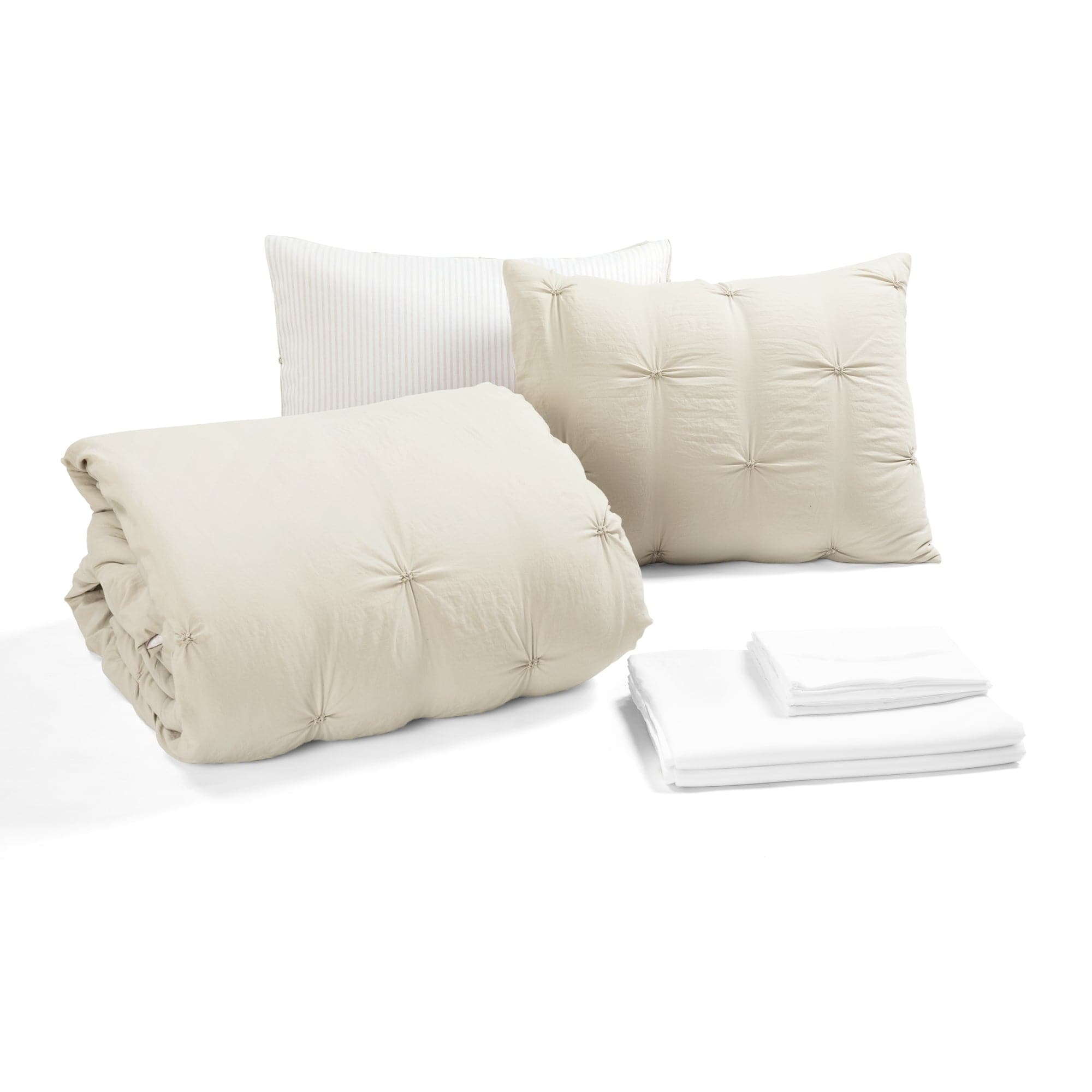 Ravello Pintuck Reversible Comforter Bed in a Bag Set - Queen Size Luxury Bedding for Master Bedroom & Guest Room | Complete Comforter, Sheet Set & Pillow Shams
