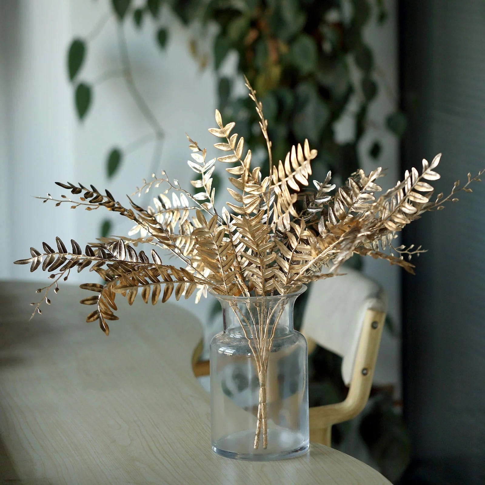 2 Pack Gold Metallic Artificial Fern Leaf Branches - 21