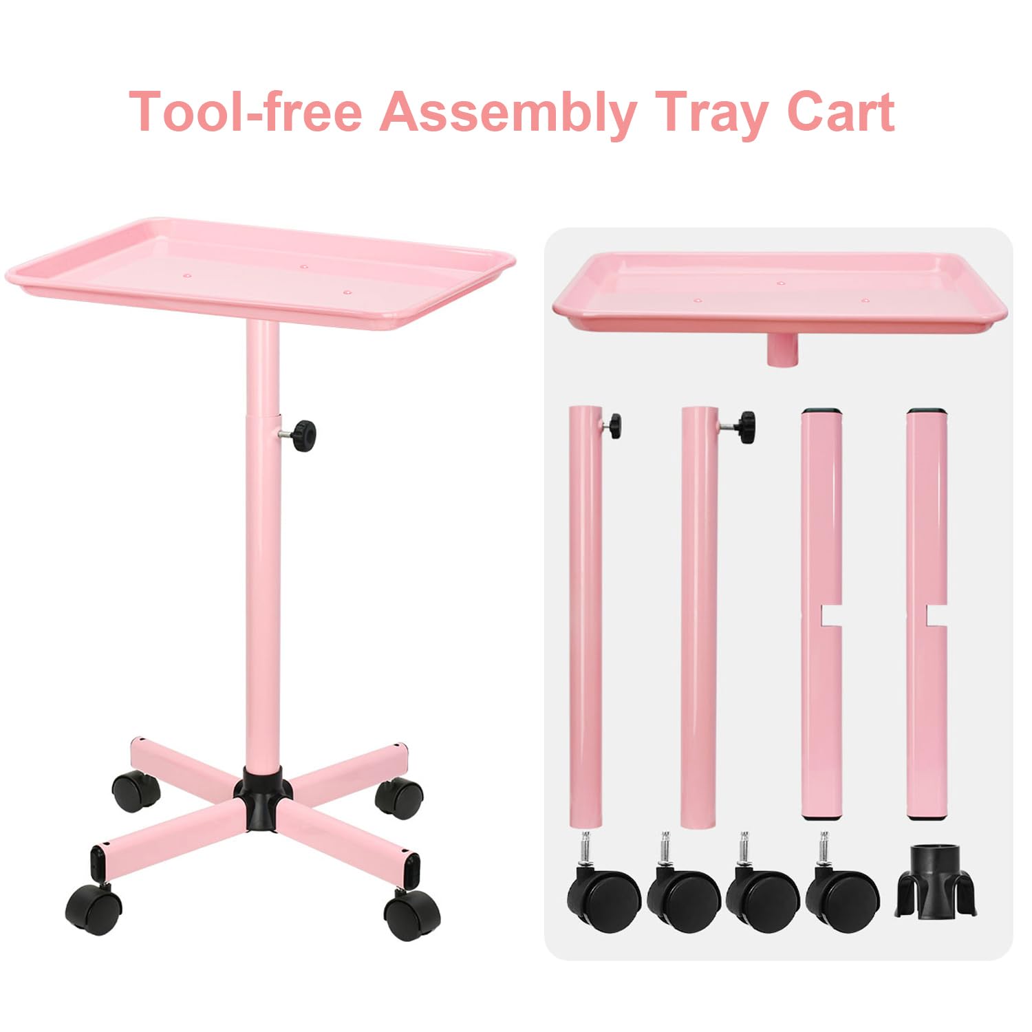 **JOSTZHXIN Adjustable Salon Tray – Professional Rolling Trolley for Hairstylists & Tattoo Artists – Premium Aluminum SPA Service Tray (Pink) – Ideal for Salon, Spa & Tattoo Studios**